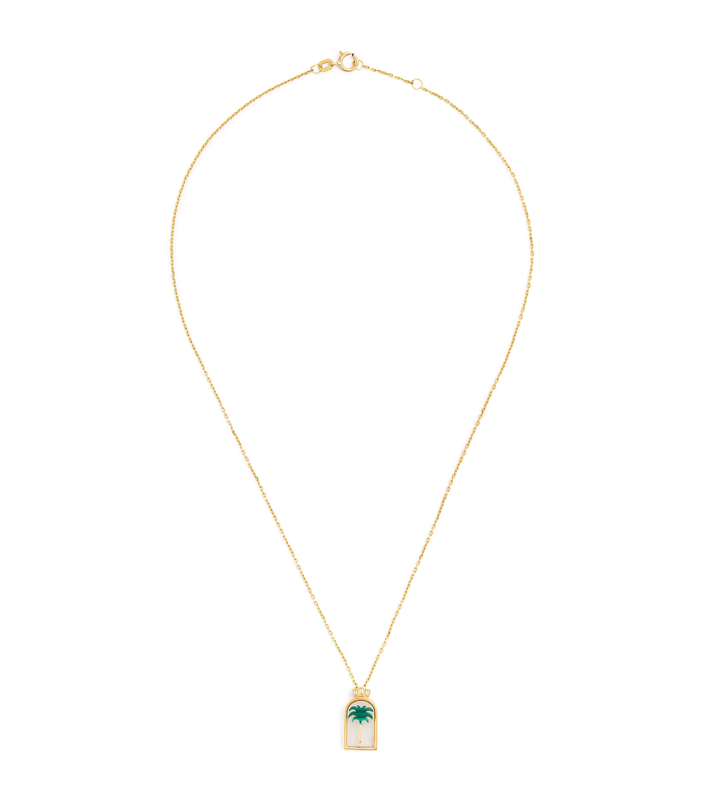 L'atelier Nawbar Yellow Gold, Diamond And Malachite Biladi Palm Necklace In Gold