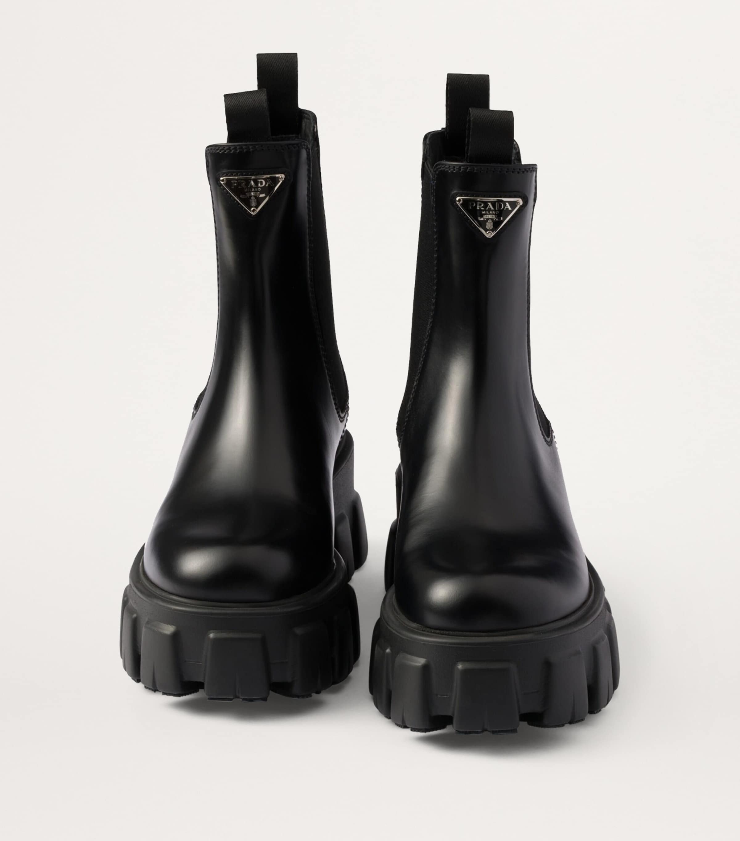 Prada Black Leather Monolith Ankle Boots 55 Harrods UK