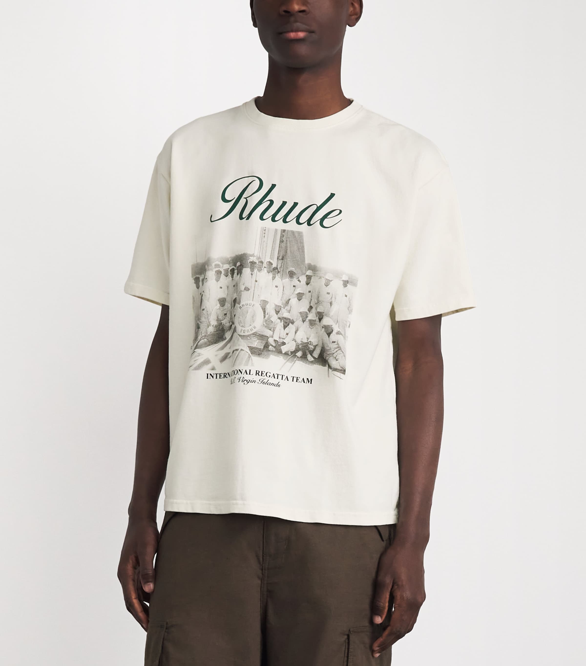 Rhude Mens Cotton Virgin Islands Script T-Shirt White/ Blk/ Grn Image 4