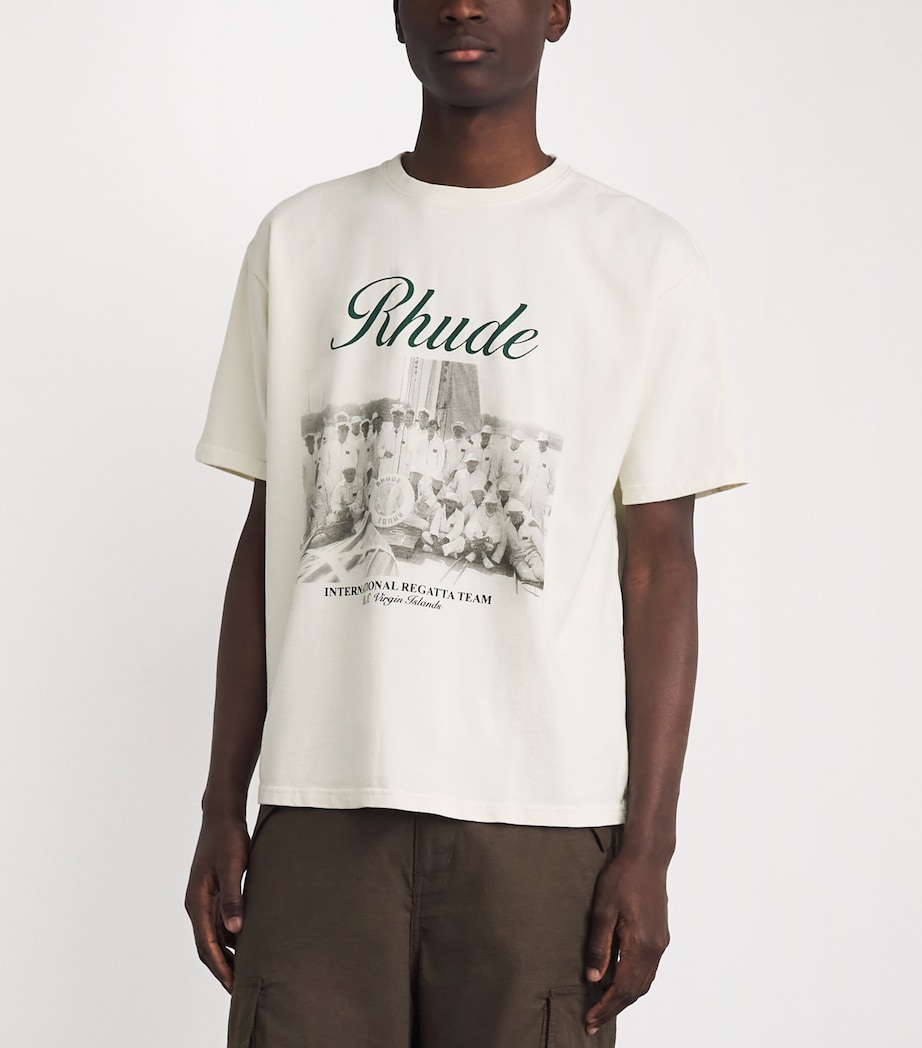 Rhude Mens Cotton Virgin Islands Script T-Shirt White/ Blk/ Grn Image 4