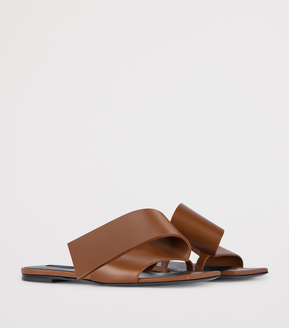 Leather Twisted Ribbon Flat Sandals TAN Image 2