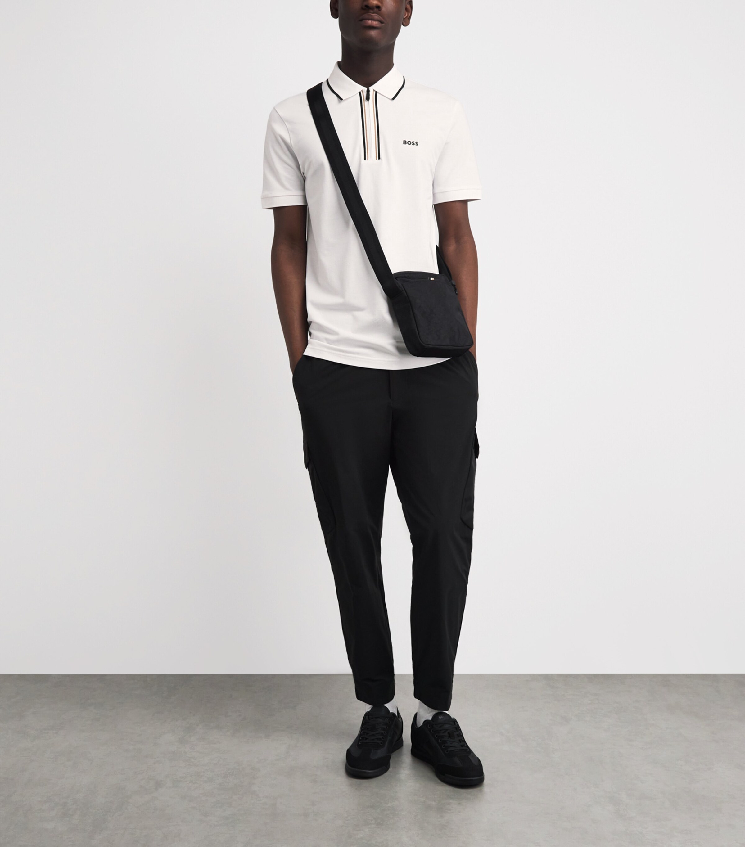 BOSS Mens Stretch-Cotton Philix Polo Shirt White Image 2