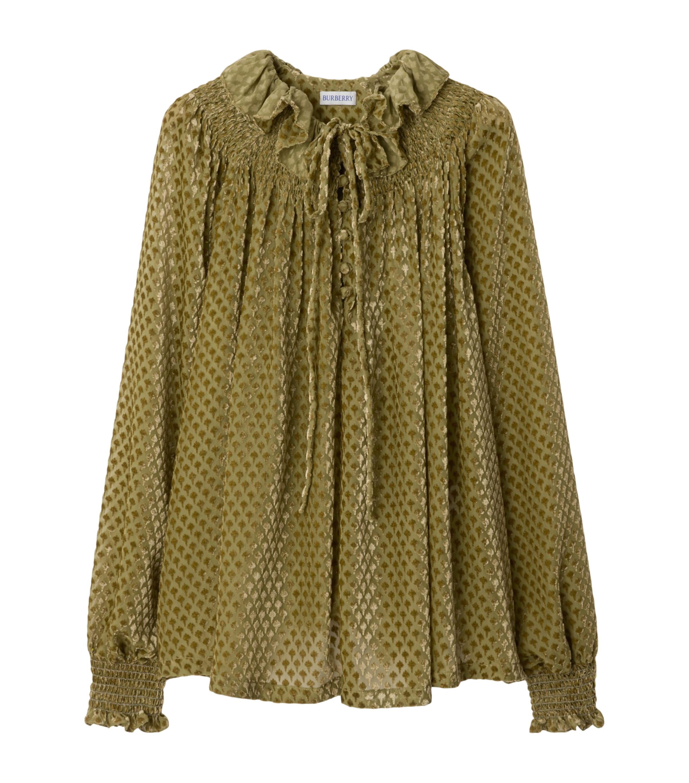 Burberry Torch Silk Blend Velvet Blouse In Green