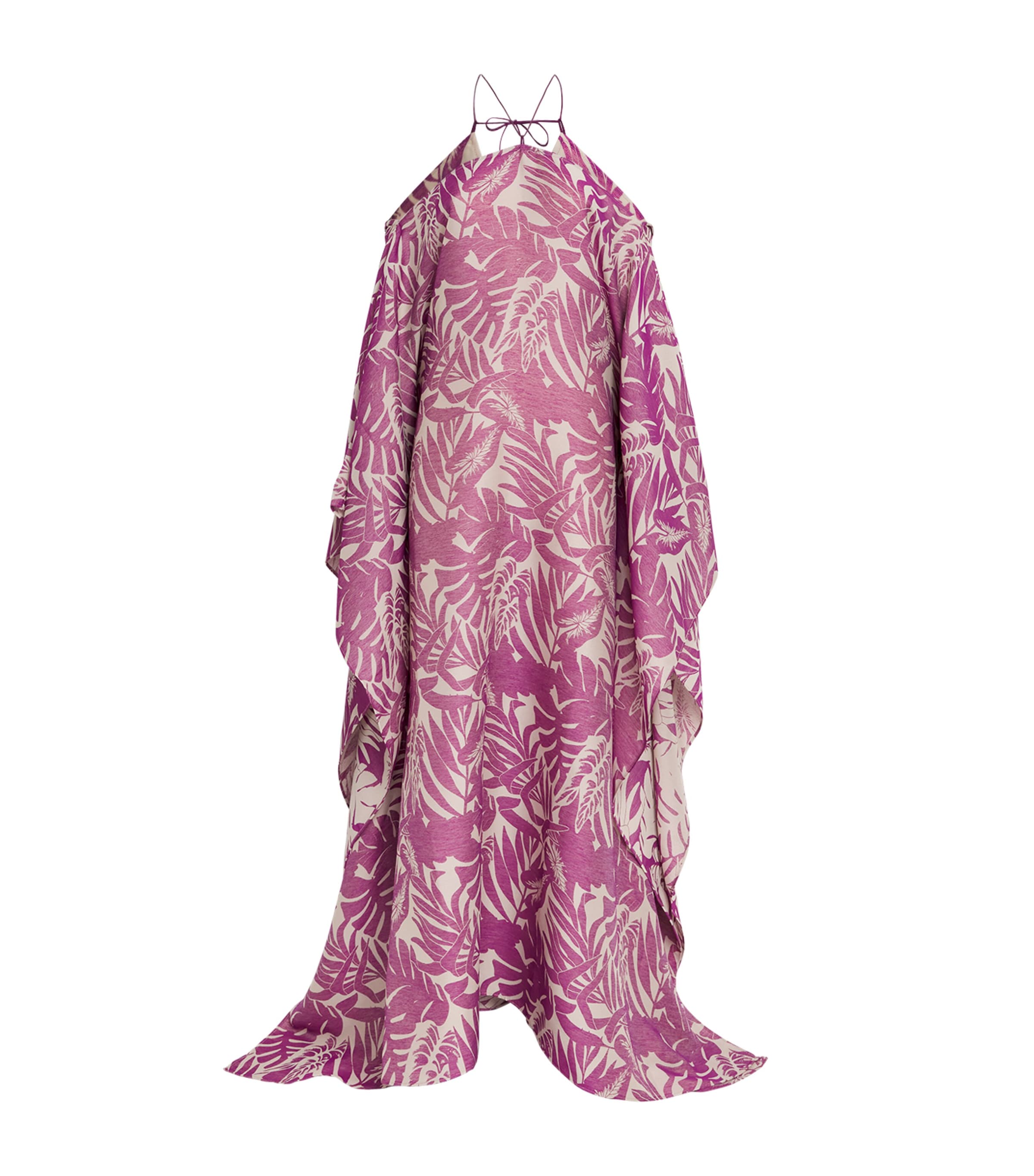 Woven Tropical Print Kaftan Dress PLUM-ECRU Image 1