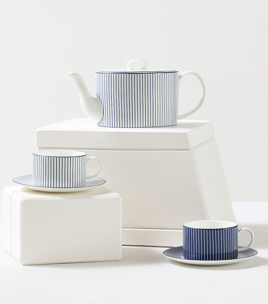 Pinstripe Teacup and Saucer BLUE Image 5