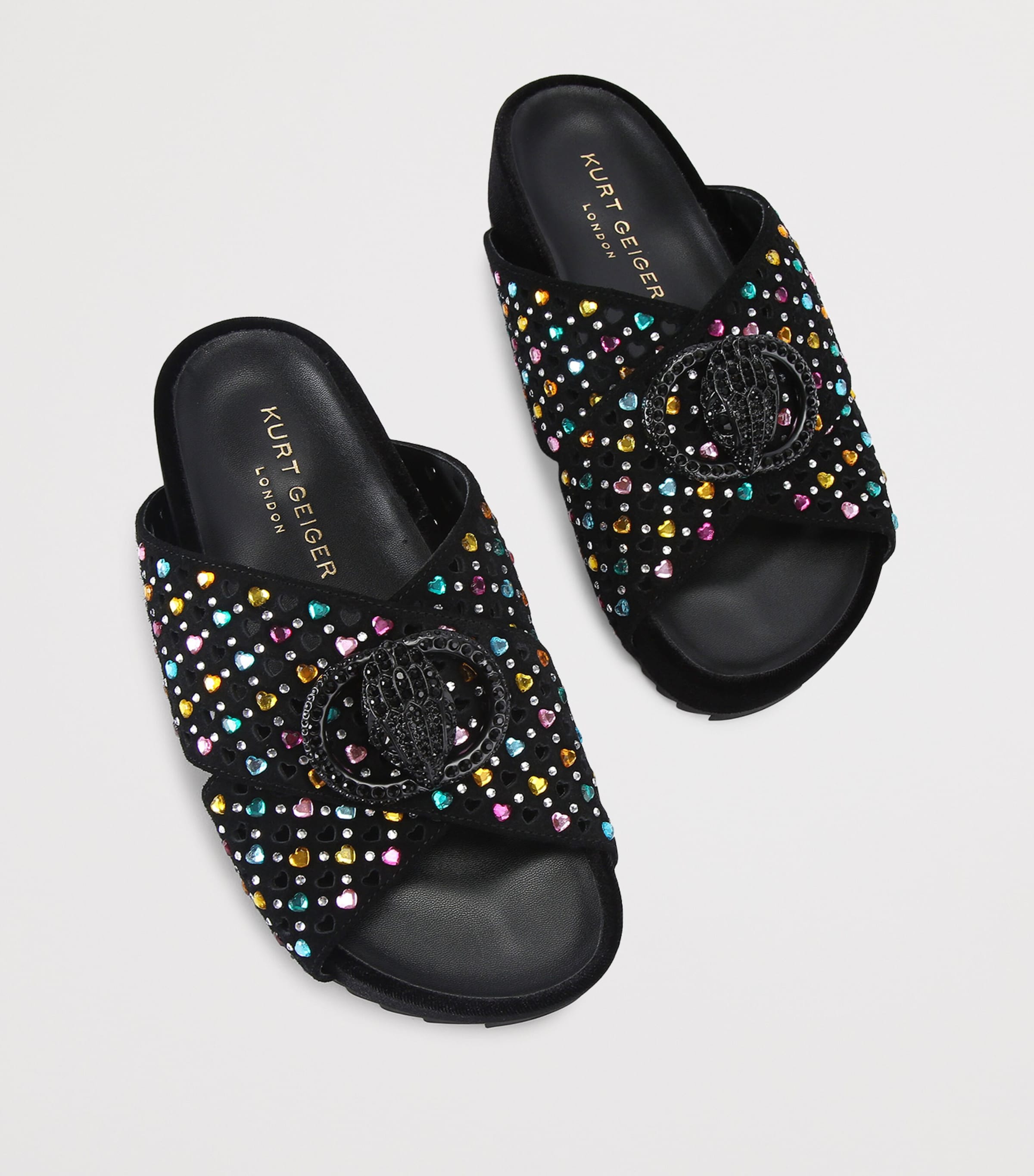 Suede Chelsea Cross-Strap Slides BLACK/COMB Image 4