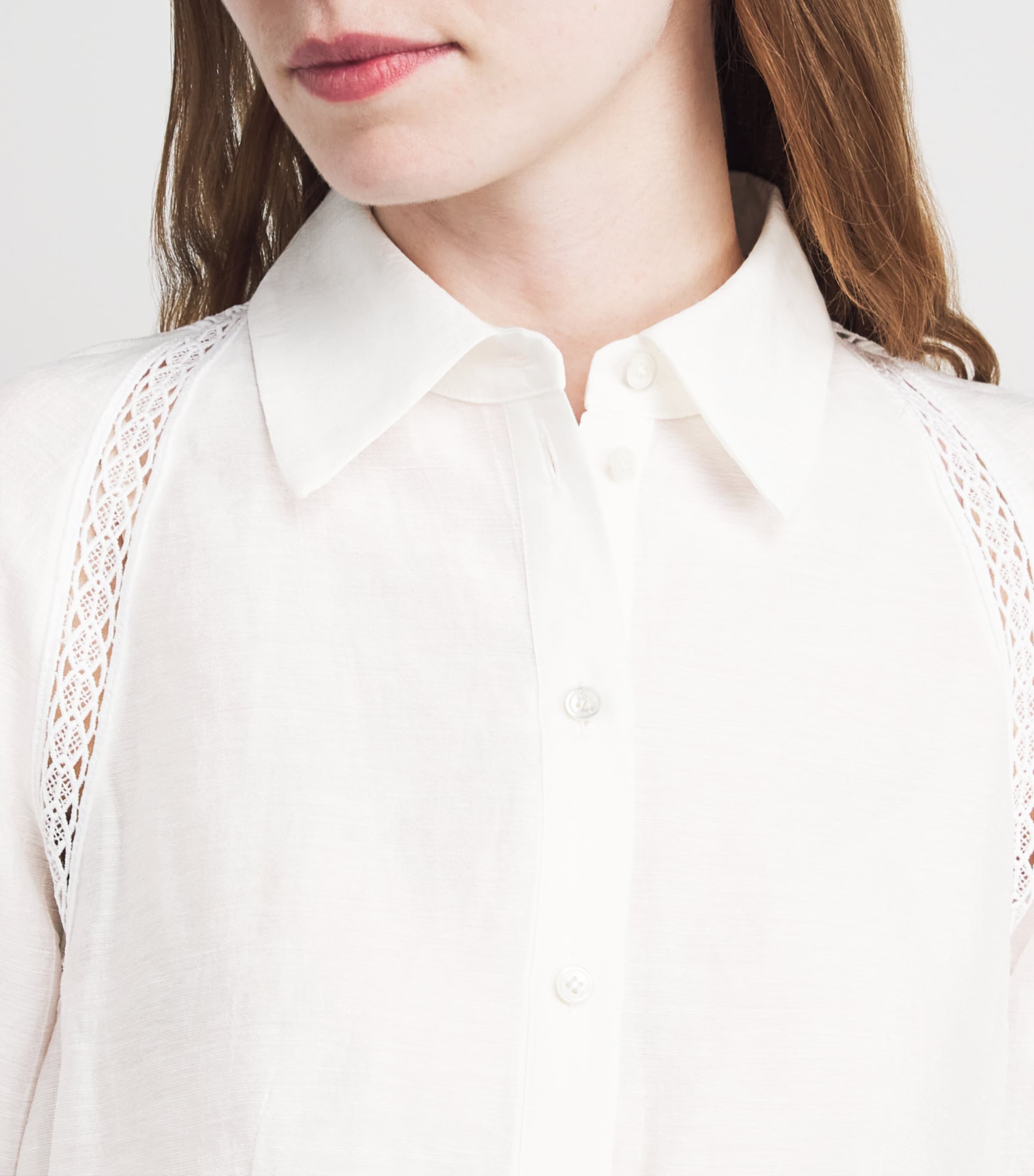 Claudie Pierlot Womens Lace-Trim Cropped Shirt Ecru Image 3