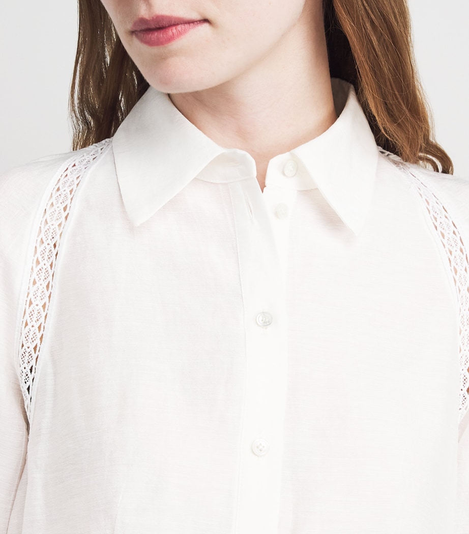 Claudie Pierlot Womens Lace-Trim Cropped Shirt Ecru Image 3