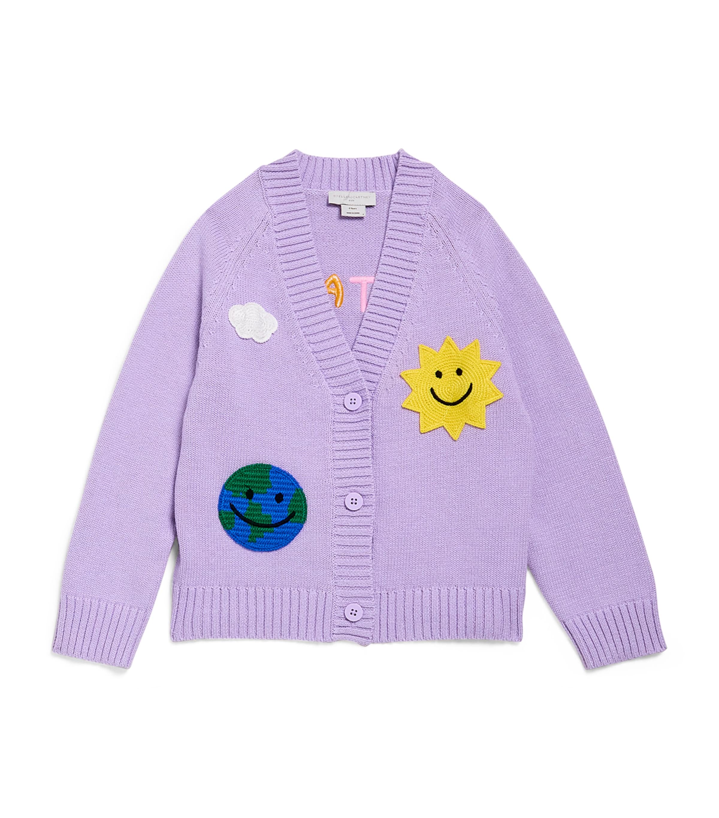 Stella Mccartney Appliqué Cotton And Wool Cardigan In Purple