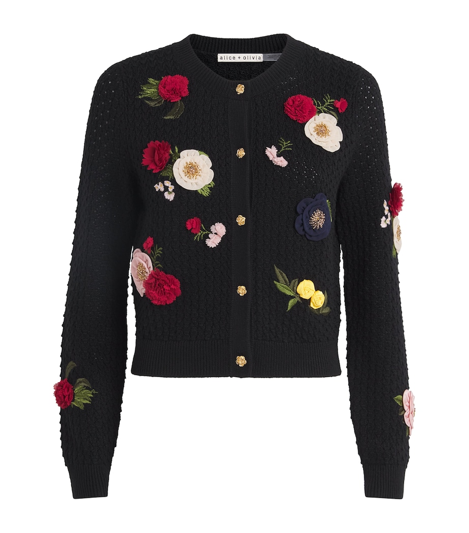 Wool Floral-Appliqué Carolee Cardigan A008 BLACK MULTI Image 1