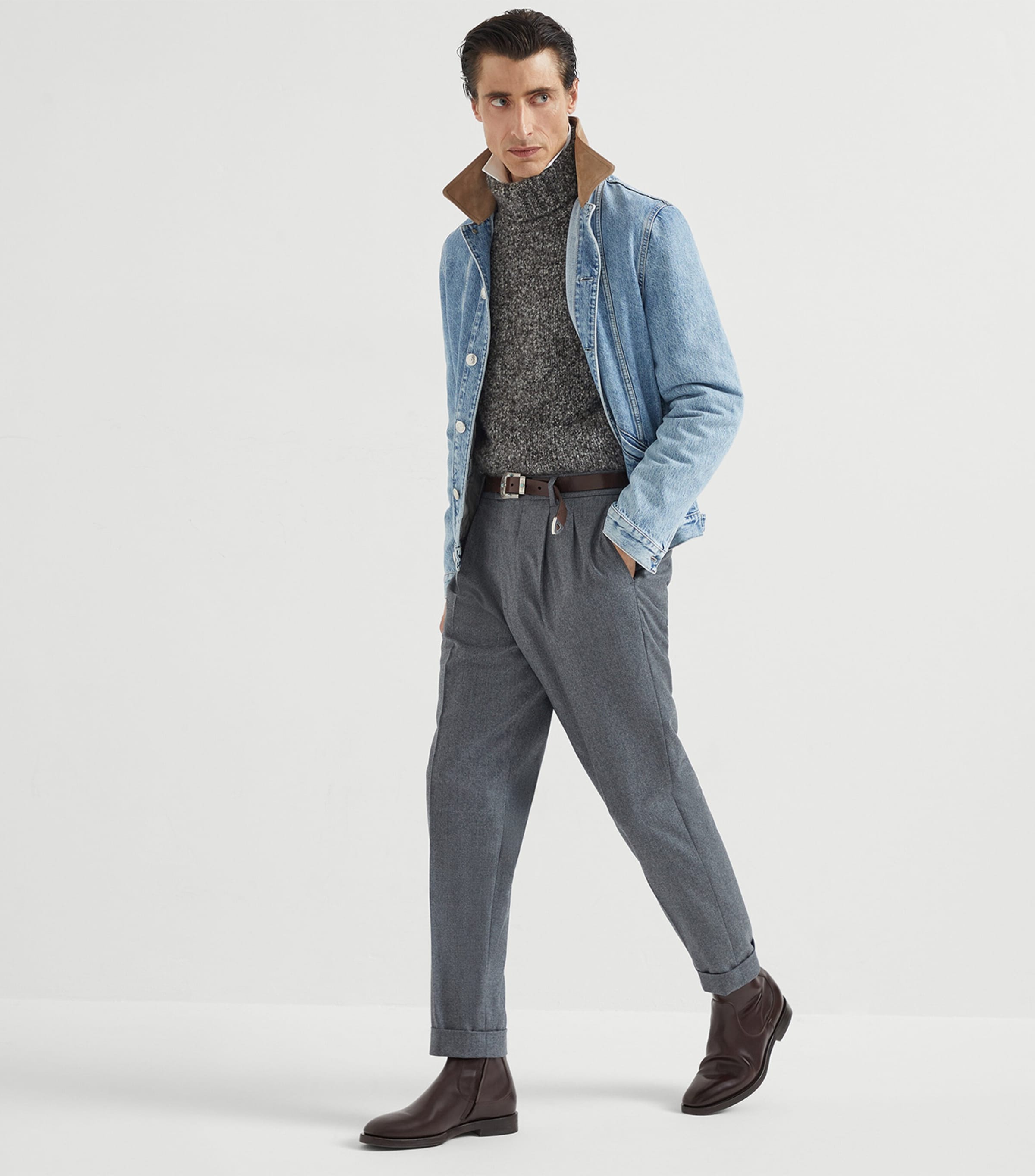Brunello Cucinelli Grey Virgin Wool Leisure Fit Trousers | Harrods UK