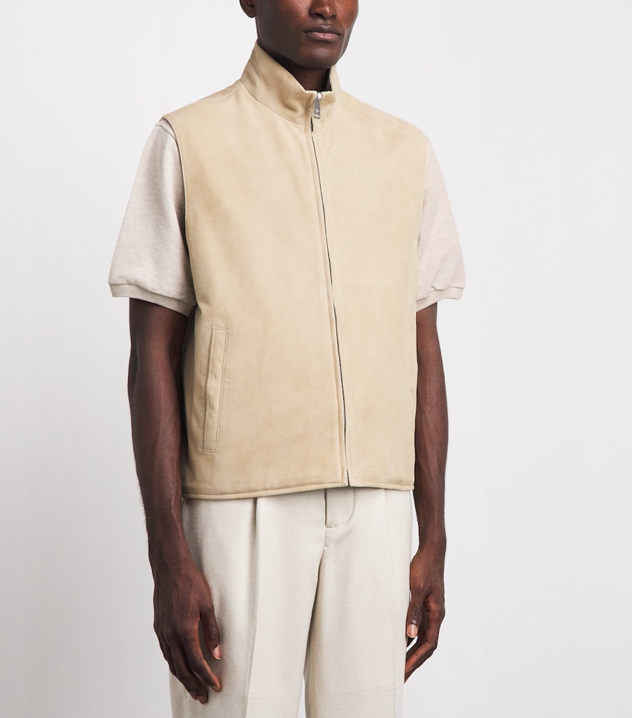 Ralph Lauren Purple Label Mens Lambskin-Silk-Linen Reversible Gilet Champagne Image 4