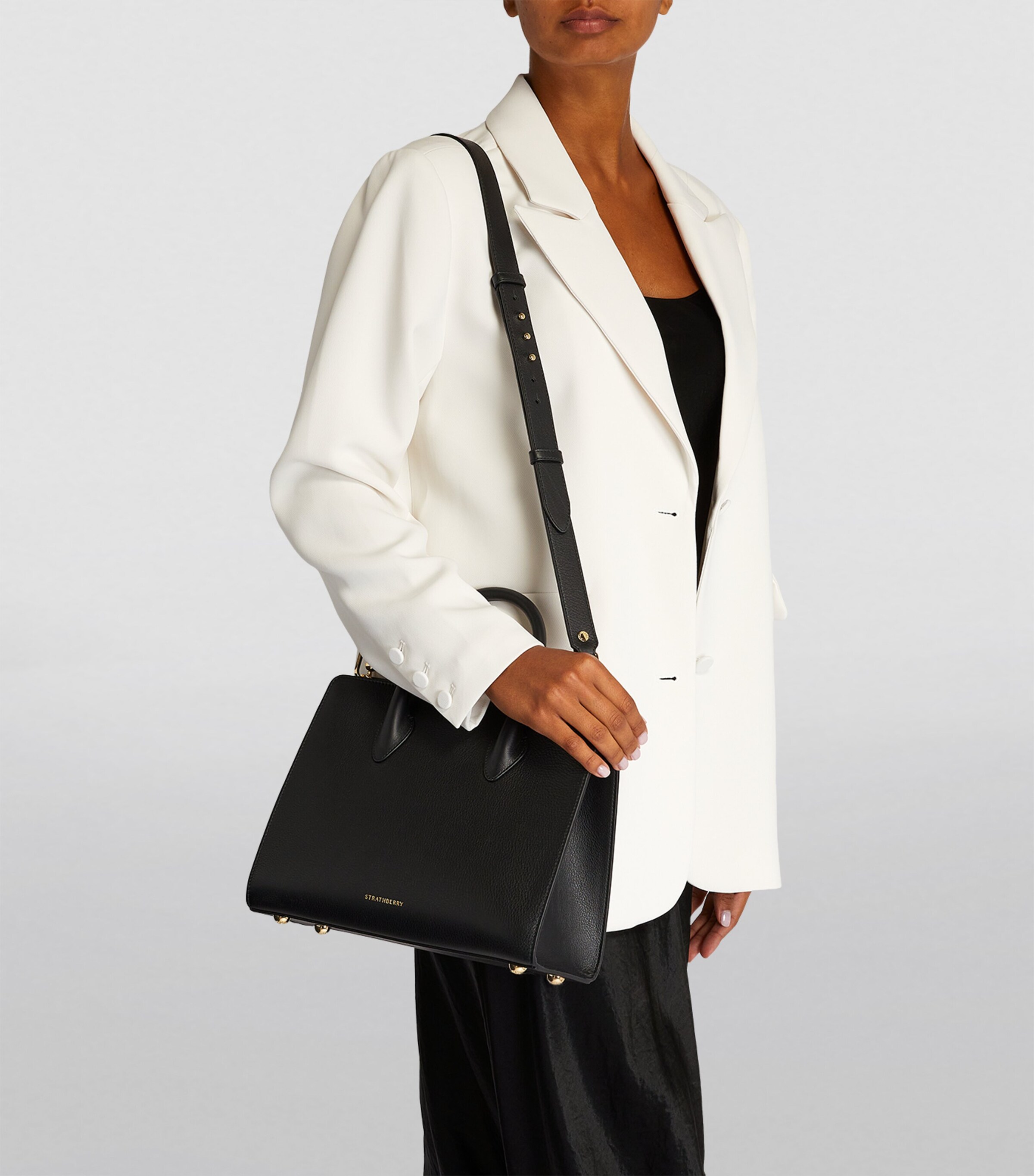 Strathberry Leather Midi Tote Bag Black Image 4