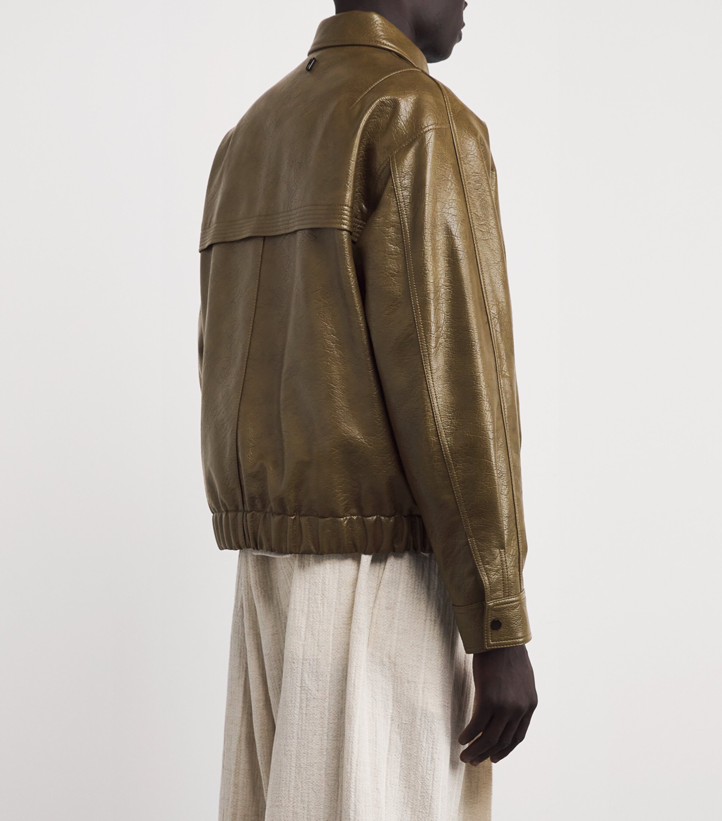 Le 17 Septembre Mens Faux Leather Jacket Khaki Image 4