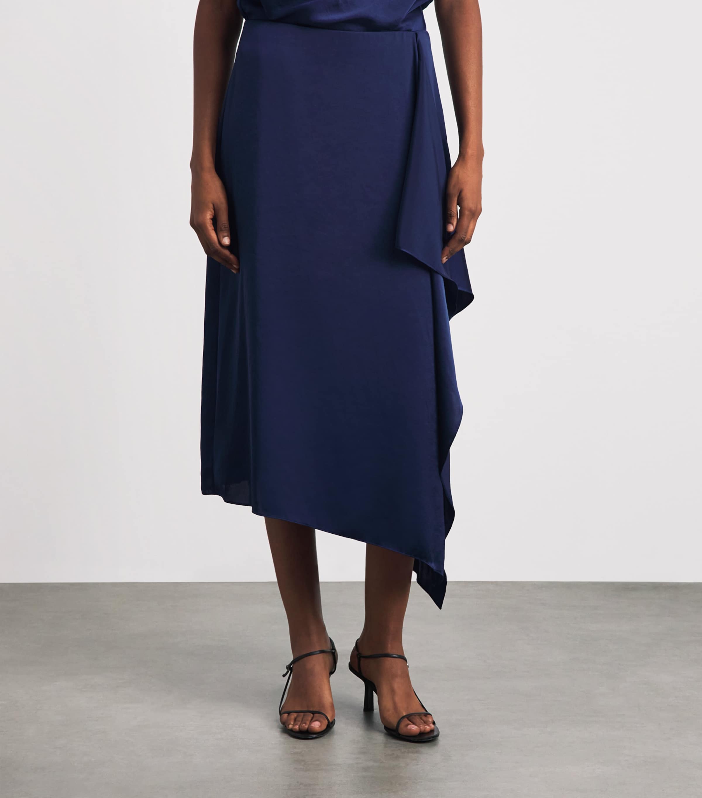 Theory Womens Crushed Satin Sarong Skirt Sapphire Navy Image 4