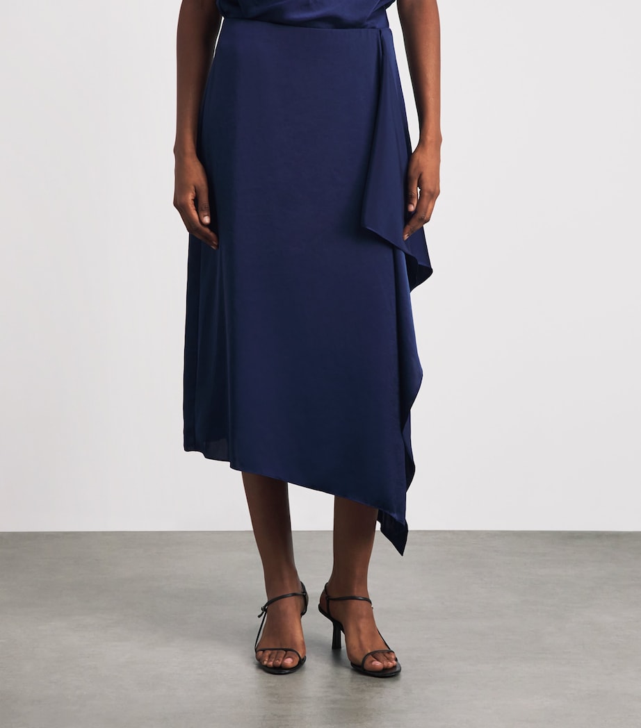 Theory Womens Crushed Satin Sarong Skirt Sapphire Navy Image 4