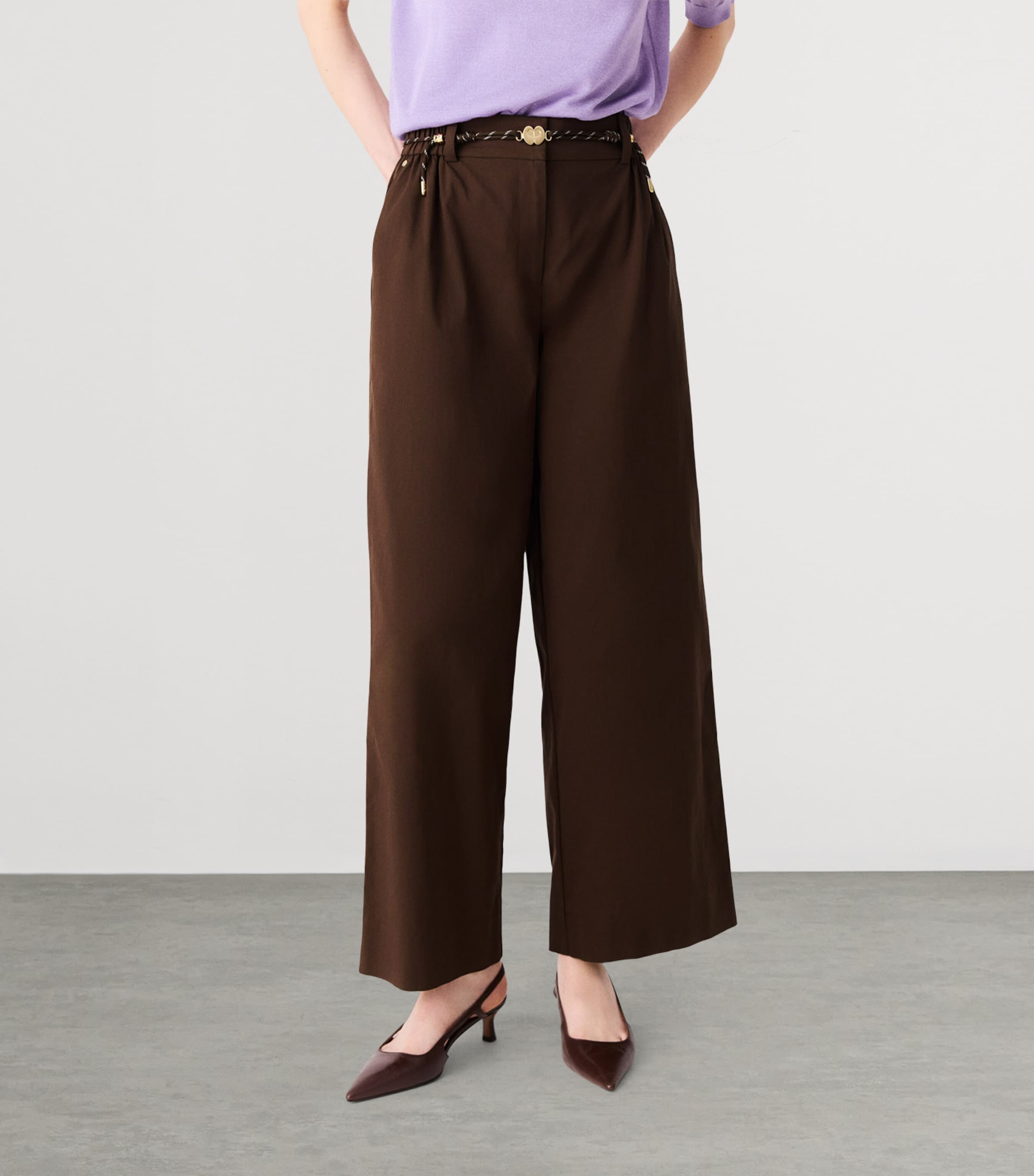 Maje Womens Cropped Wide-Leg Trousers Brown Image 6