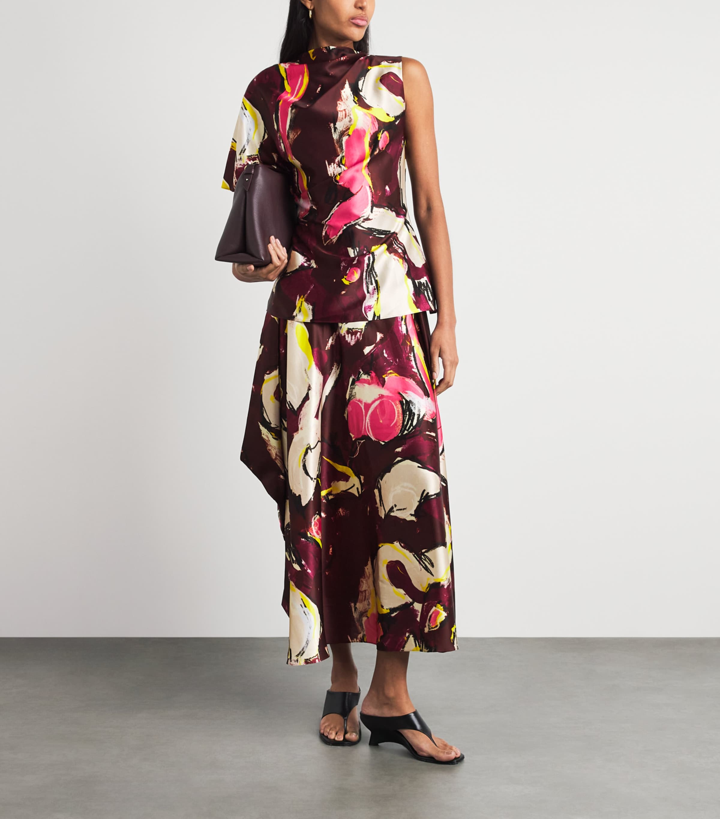 Roksanda Womens Satin Printed Nomi Blouse Brushburgundy Image 2