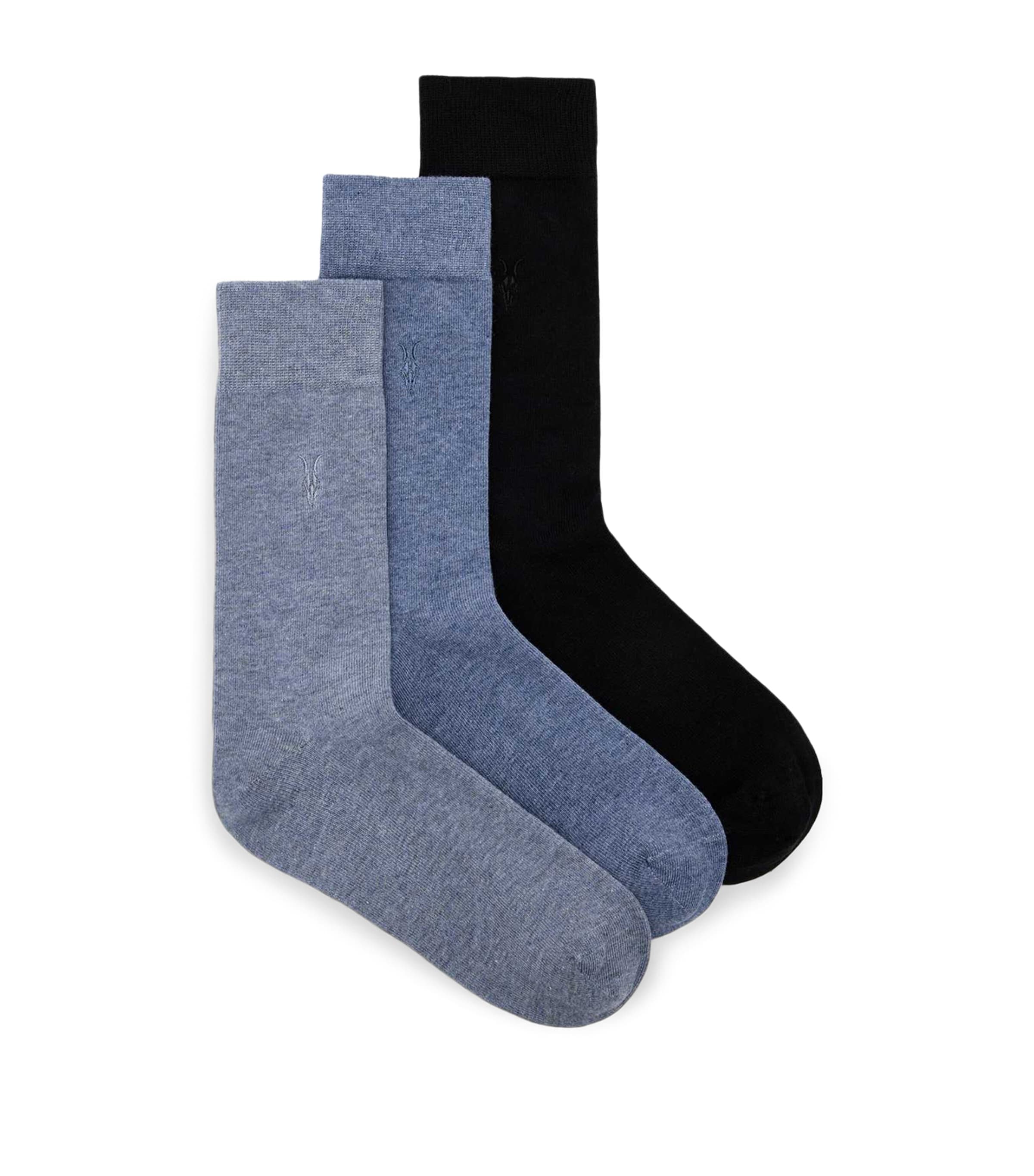 AllSaints Mens Organic Cotton-Blend Ramskull Adan Socks (Pack of 3) Agate Blue Image 1