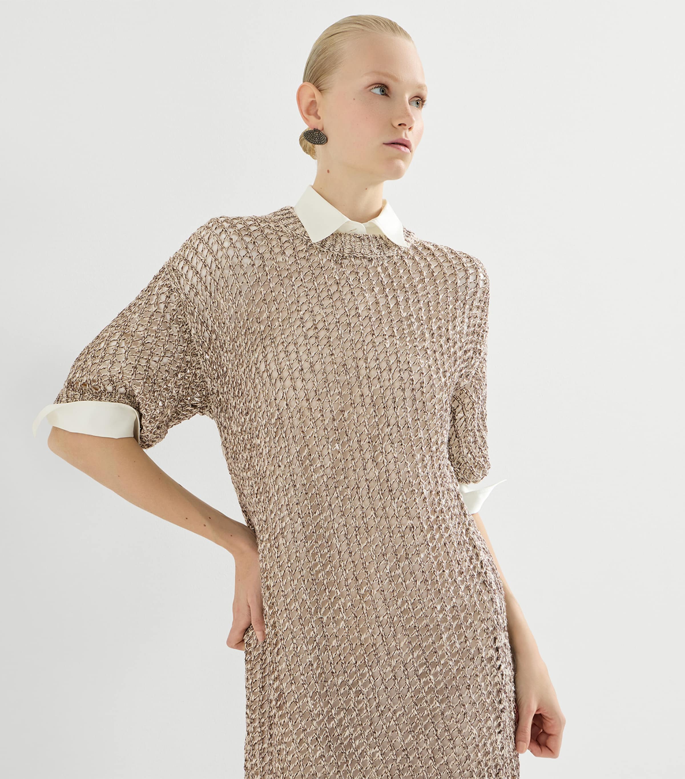 Brunello Cucinelli Womens Silk-Linen-Blend Knitted Midi Dress Image 4