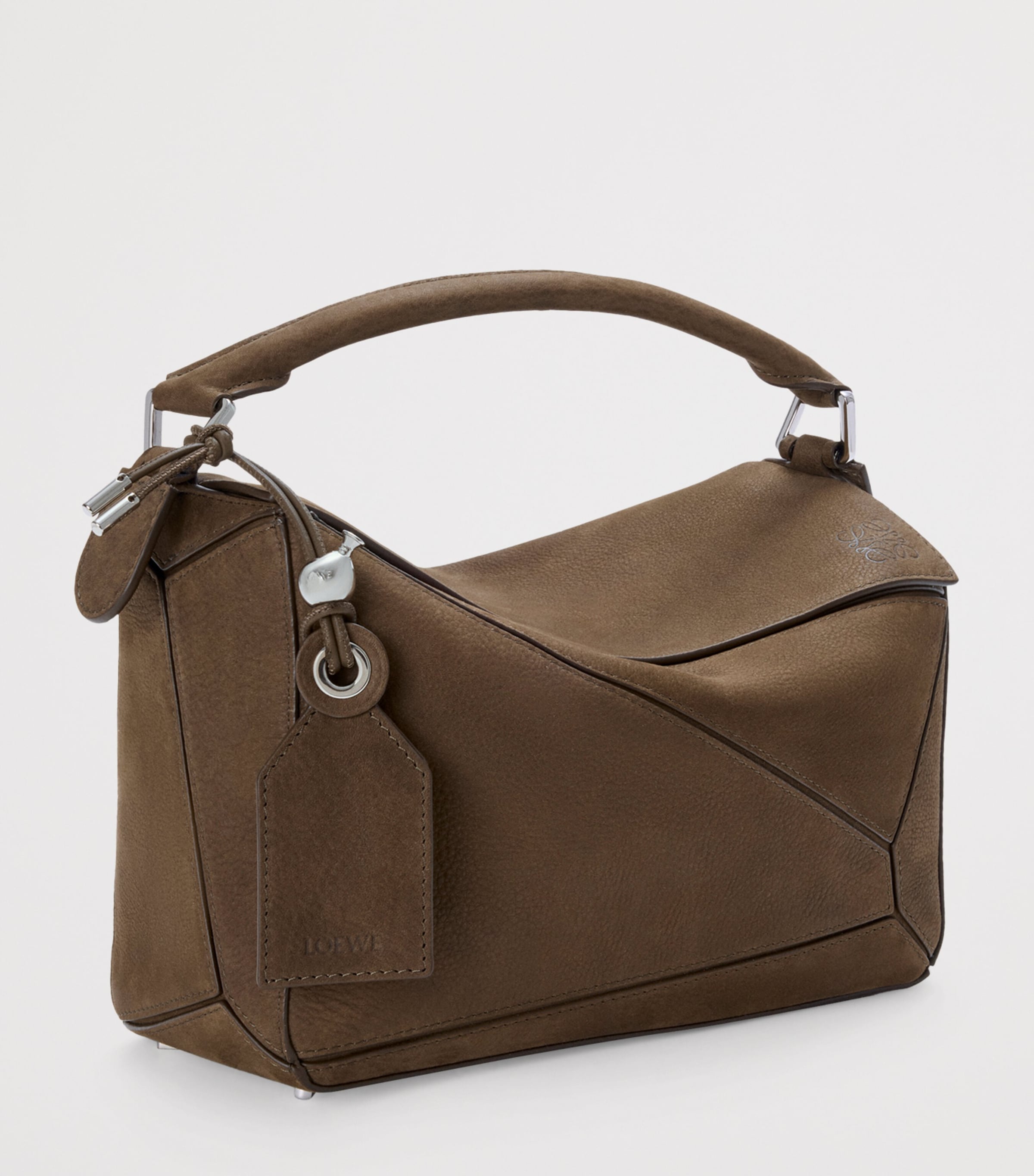 Small Suede Featherlight Puzzle Top-Handle Bag TUNDRA Image 3