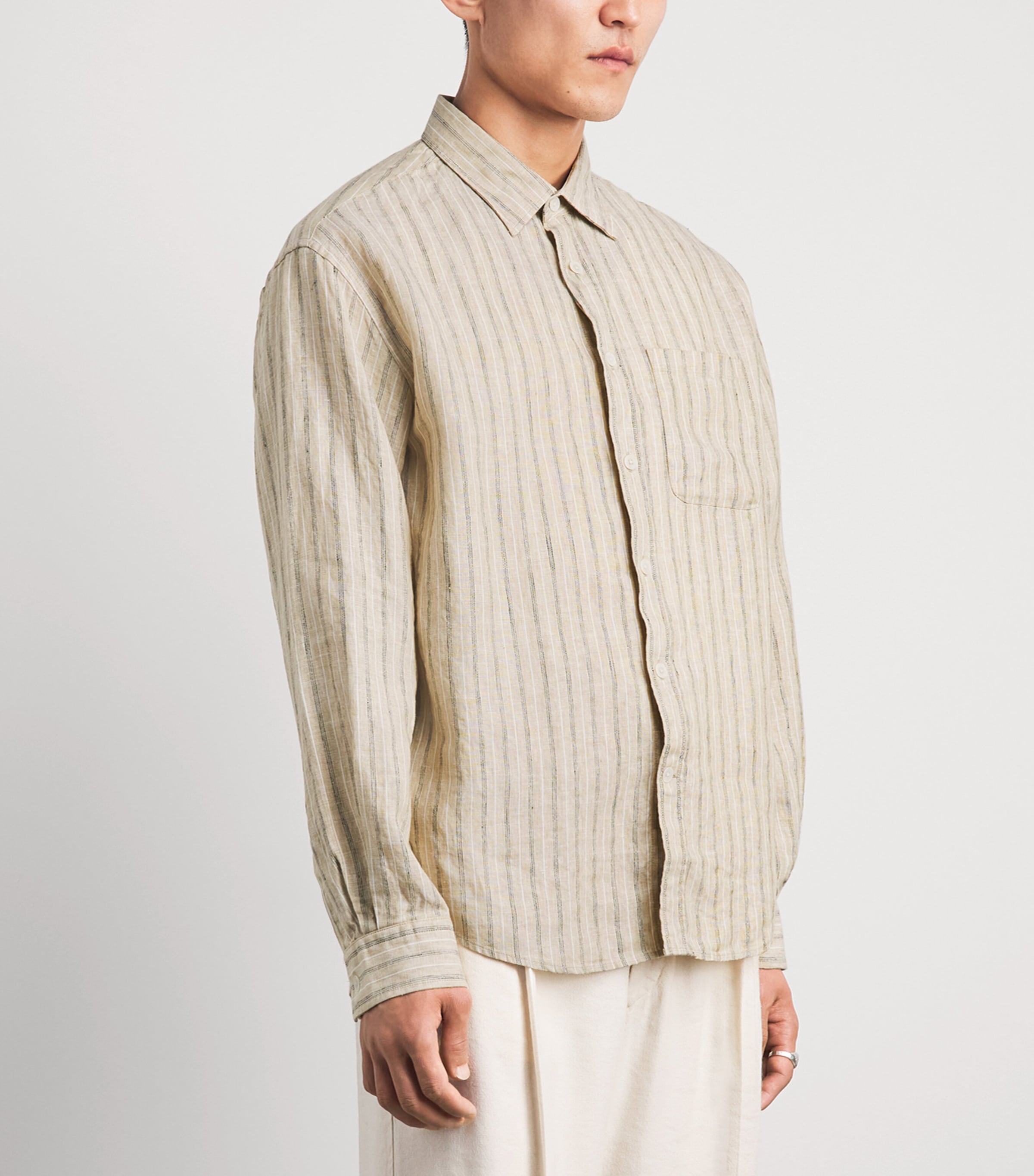 NN.07 Mens Linen Stripe Deon Shirt Black Stripe Image 4