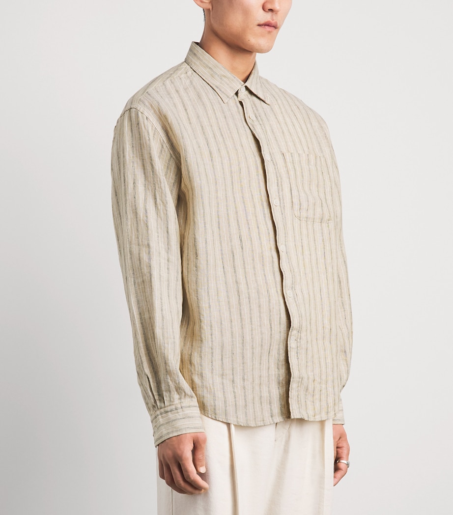 NN.07 Mens Linen Stripe Deon Shirt Black Stripe Image 4