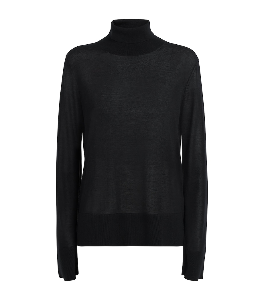 Semi-Sheer Split-Sleeve Rollneck Top 001 BLACK Image 1