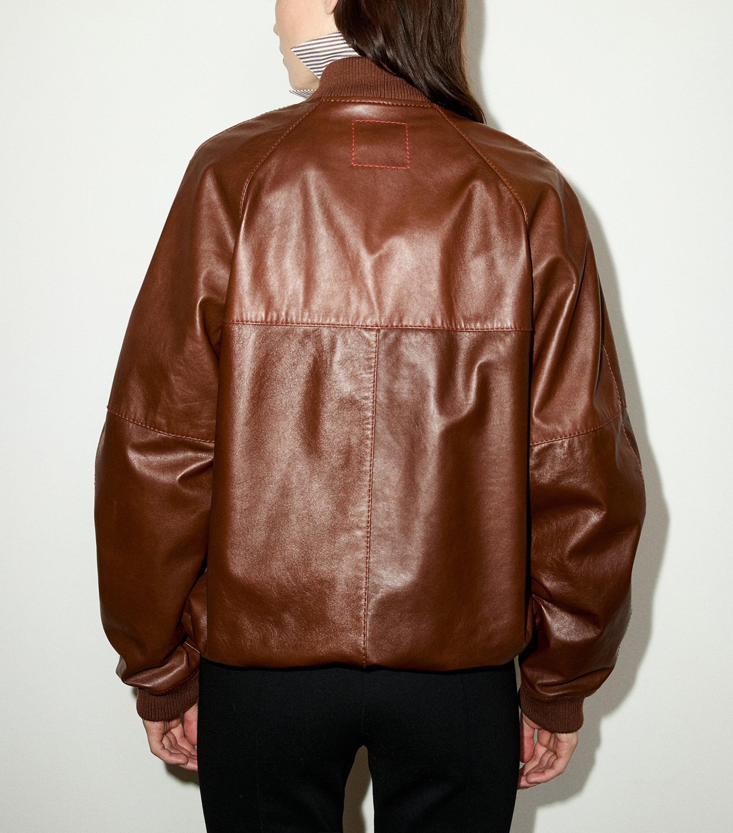 MAX&Co. Womens Leather Bomber Jacket Cognac Image 3