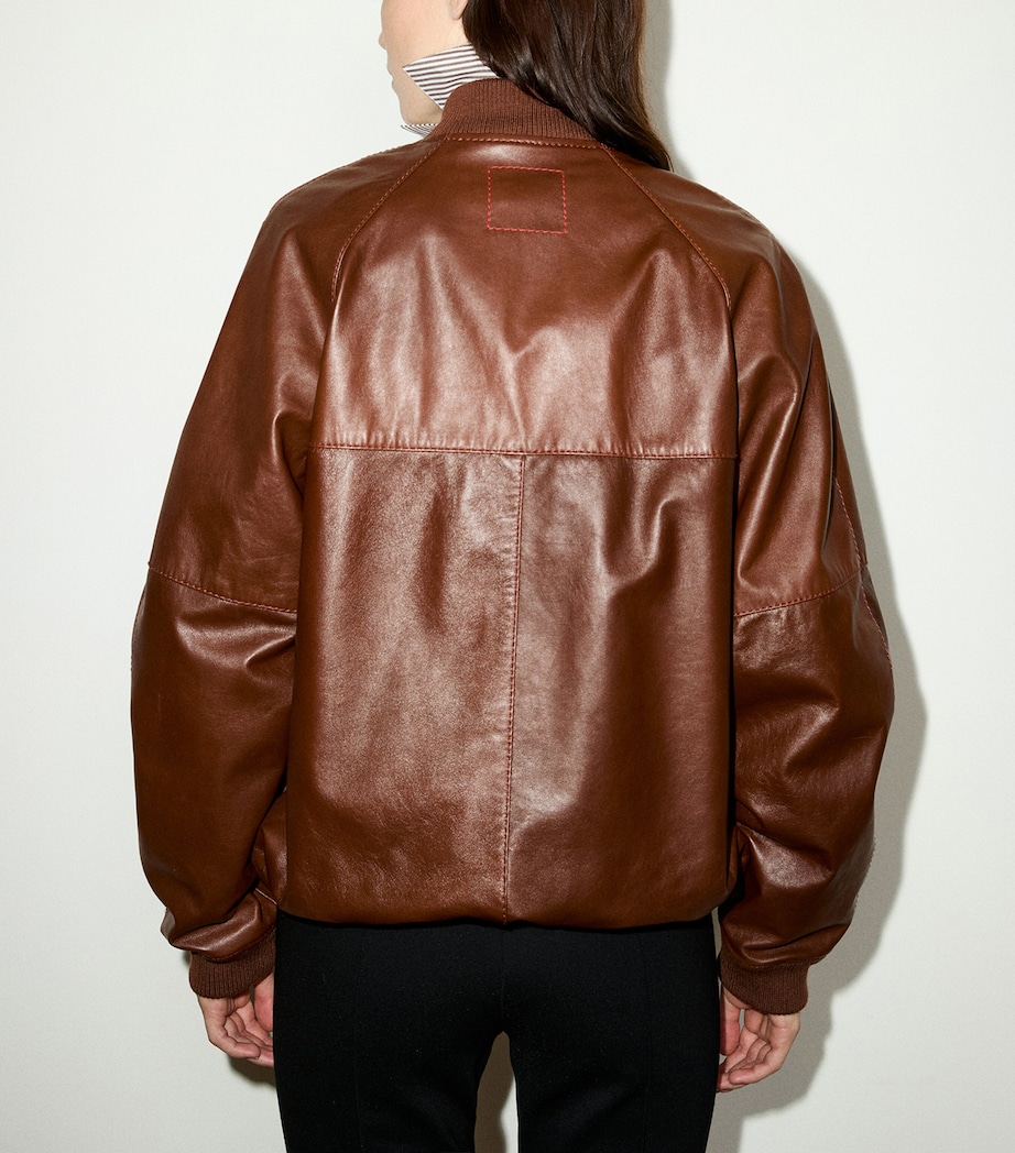 MAX&Co. Womens Leather Bomber Jacket Cognac Image 3