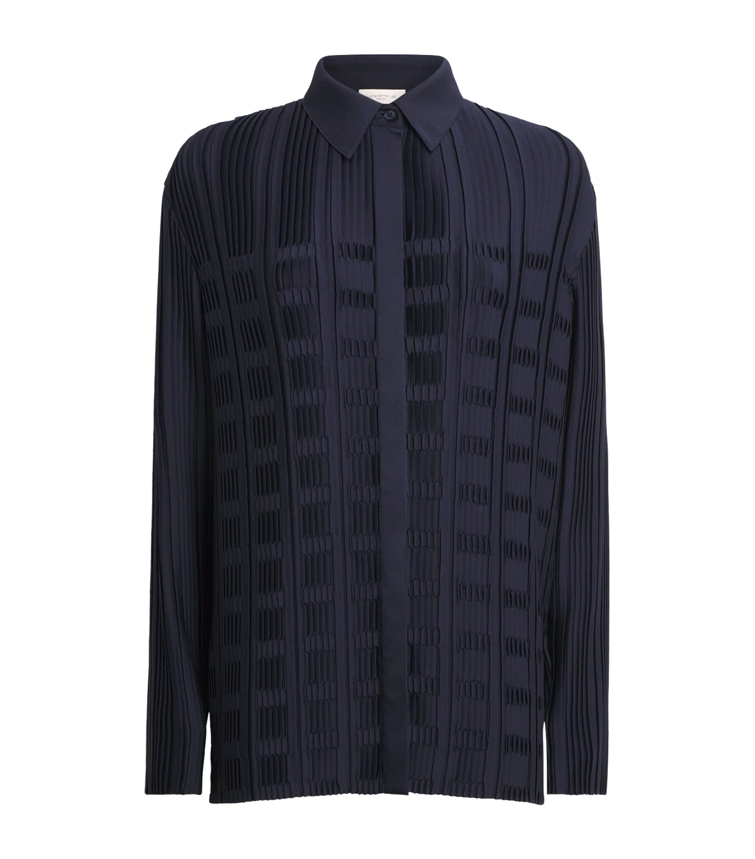 Lafayette 148 Womens Basketweave Plissé Blouse Ink Image 1