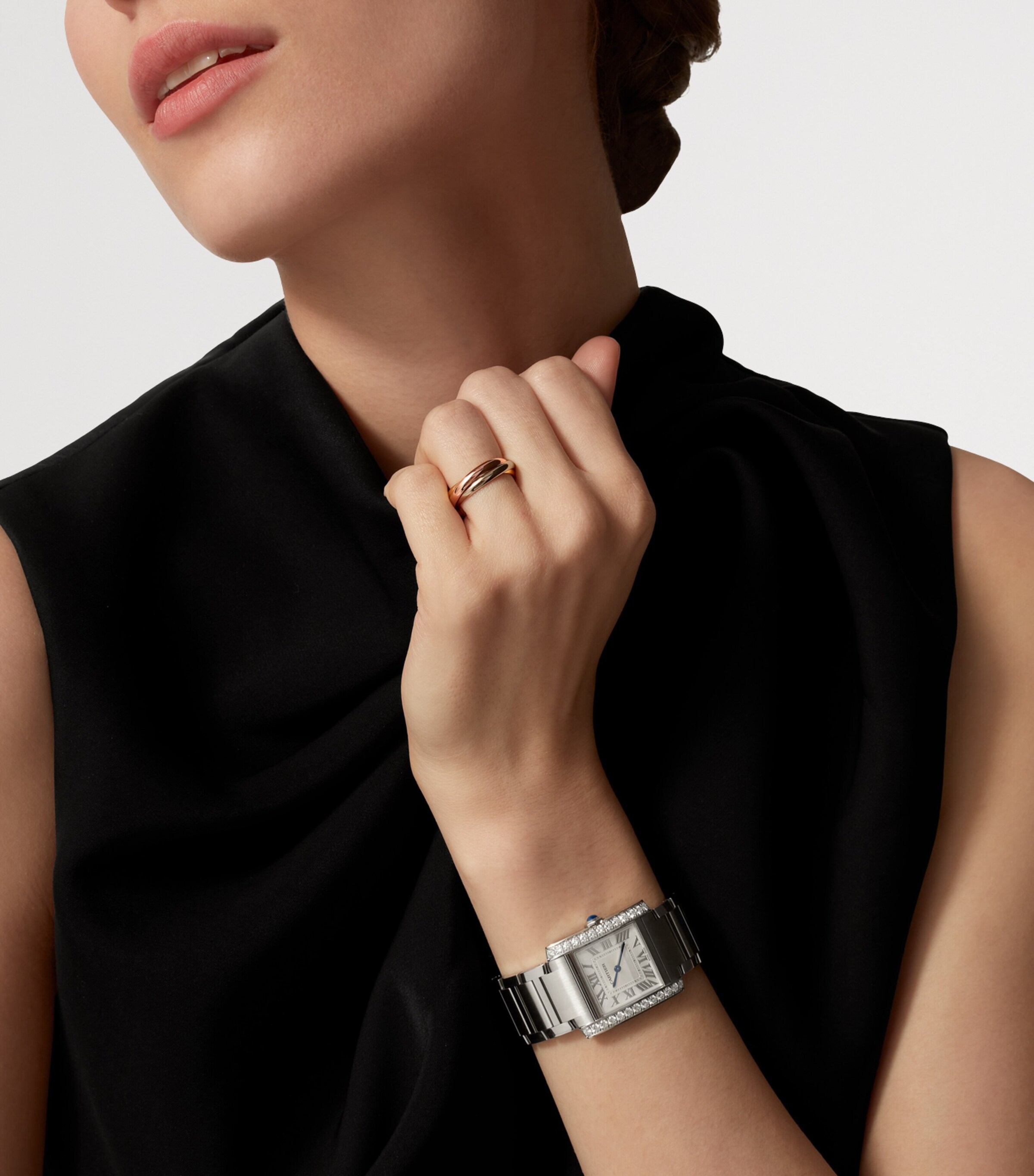 Medium Stainless Steel and Diamond Tank Française Watch 27mm SILVER Image 2