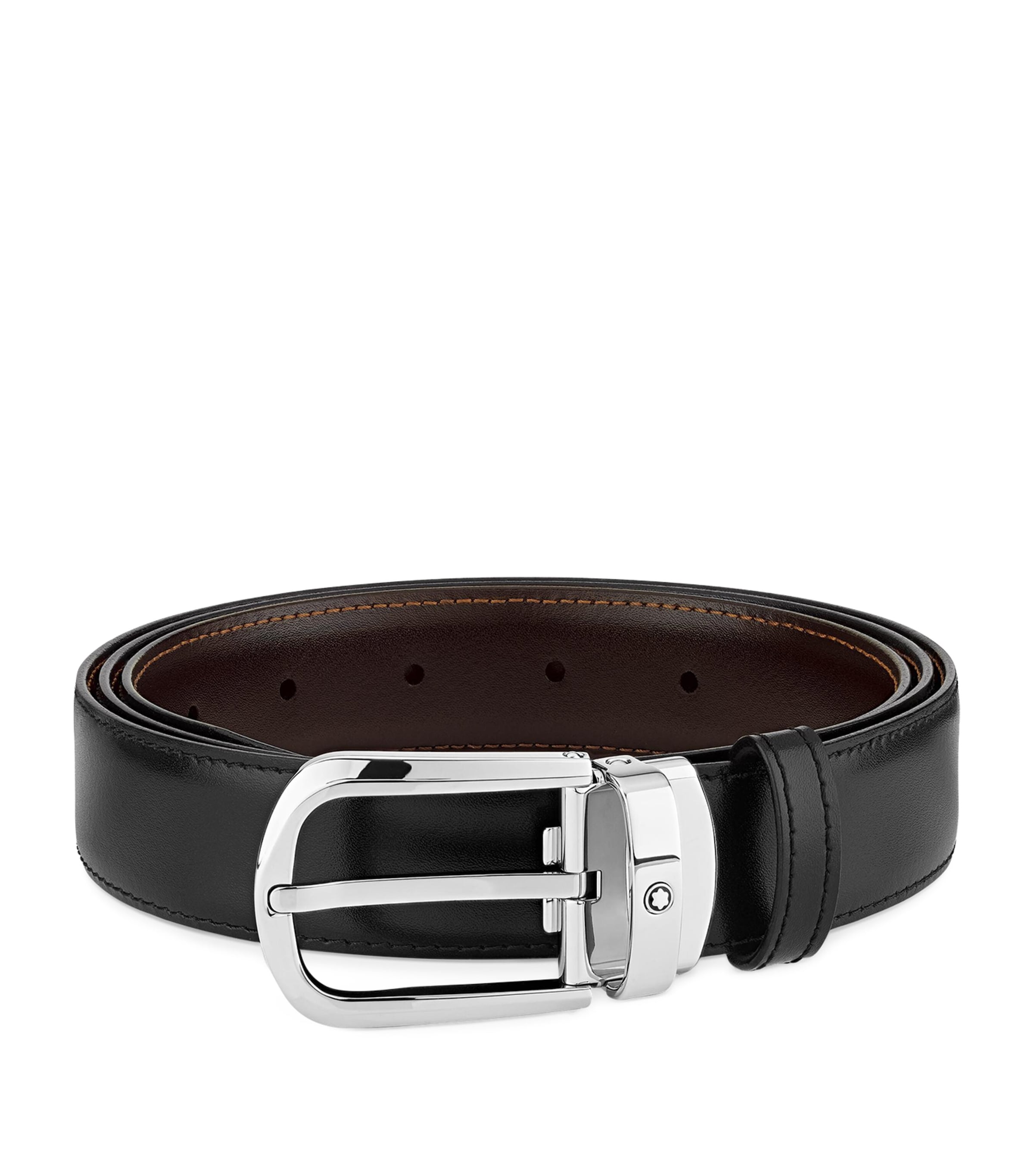 Shop Montblanc Leather Horseshoe Reversible Belt In Black