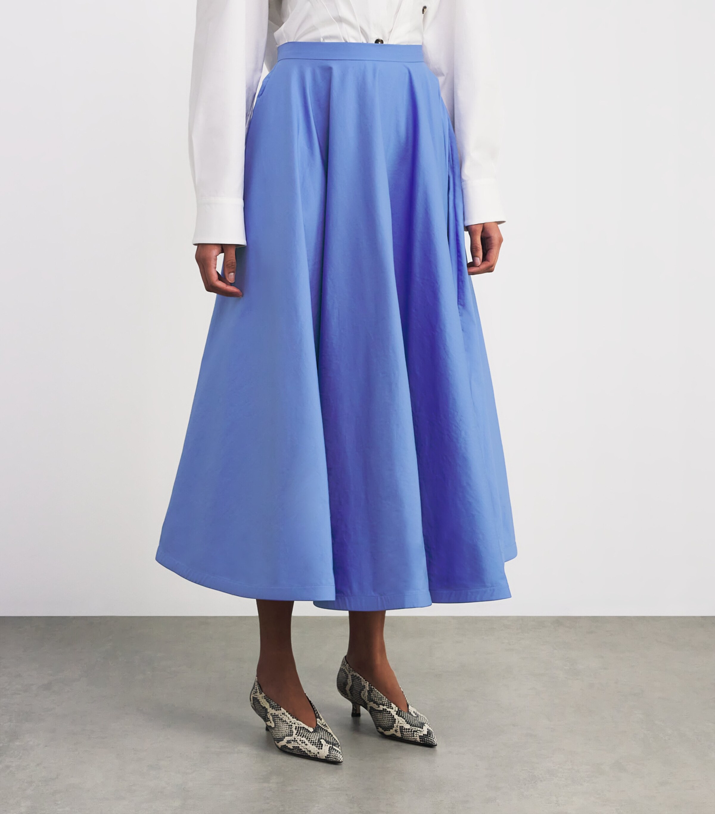 Palmer//Harding Blue Cotton-Blend Poplin Enfold Midi Skirt
