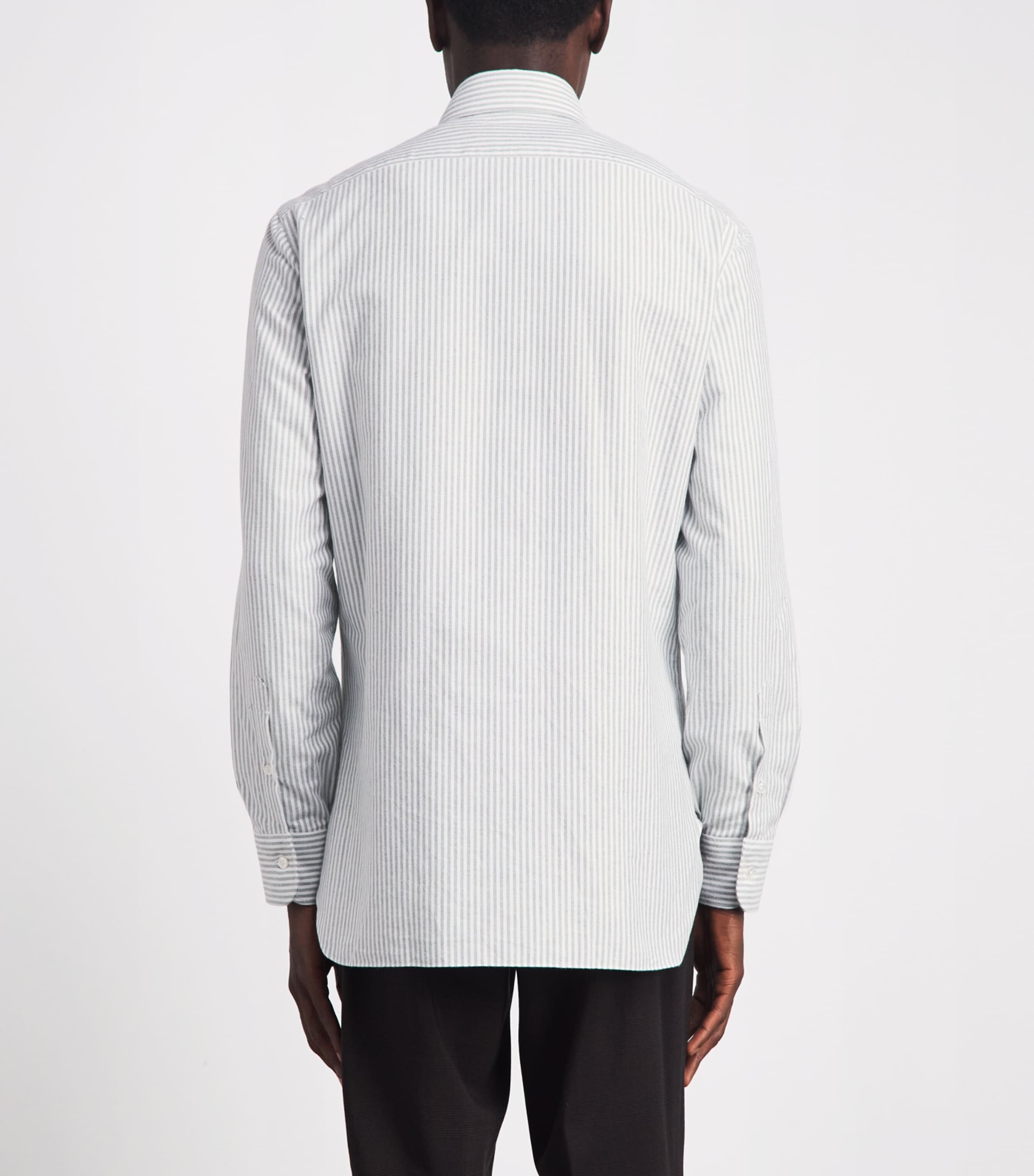 Barba Napoli Mens Washed Cotton Stripe Shirt Green Image 5