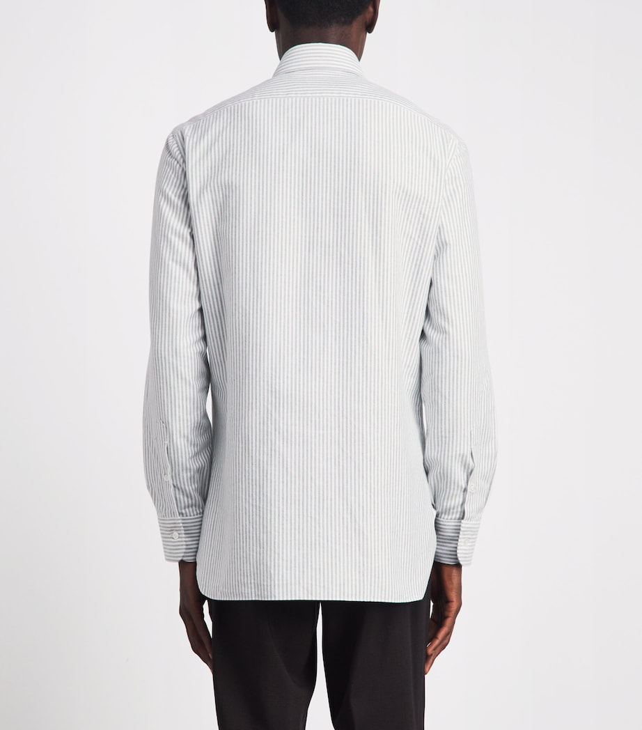 Barba Napoli Mens Washed Cotton Stripe Shirt Green Image 5