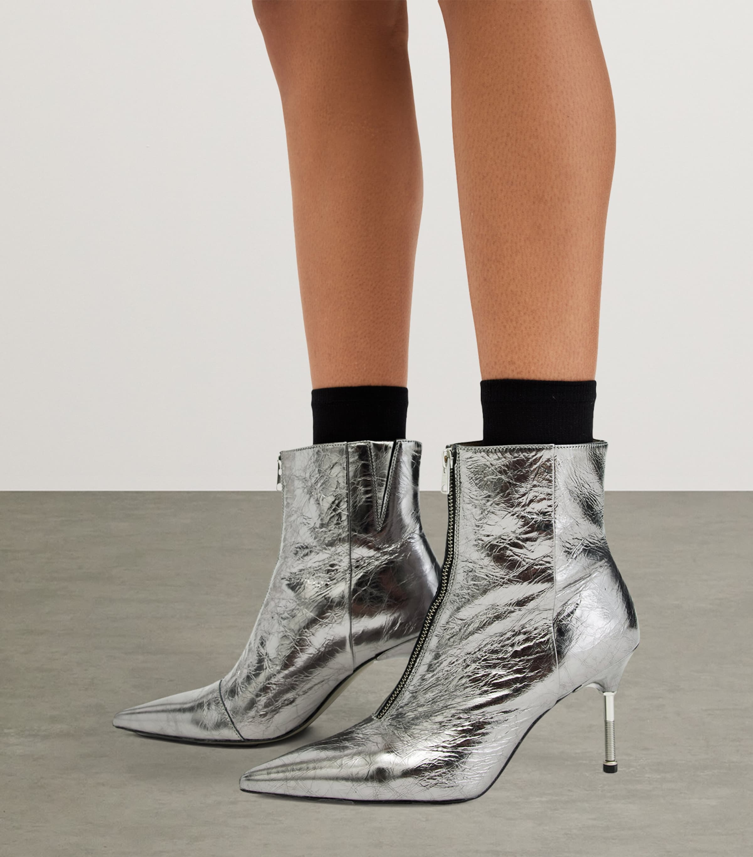 AllSaints Metallic Leather Natasha Boot 52 Gunmetal Grey Image 4