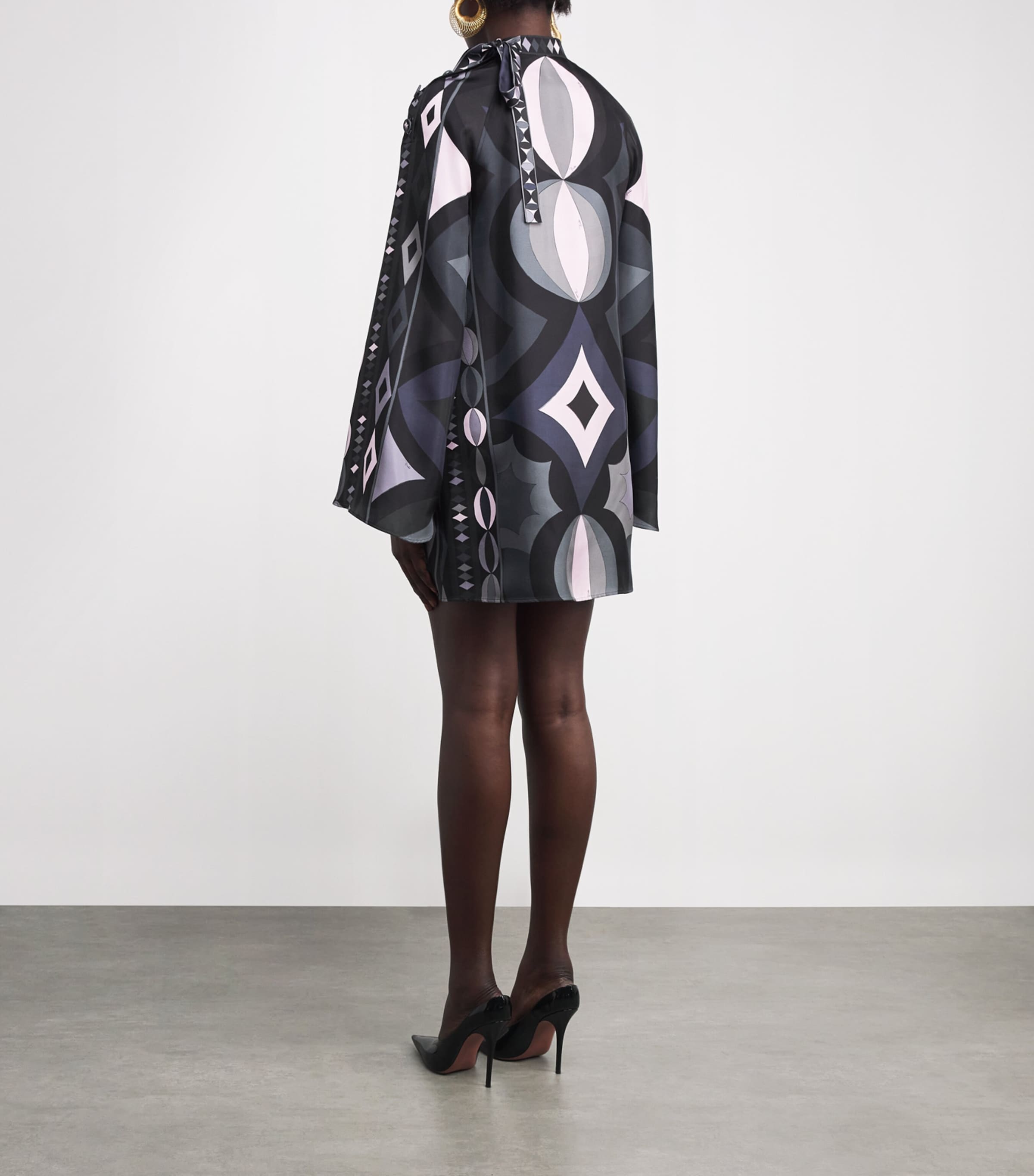 Silk High-Neck Mini Dress 023/BLACK PINK Image 3