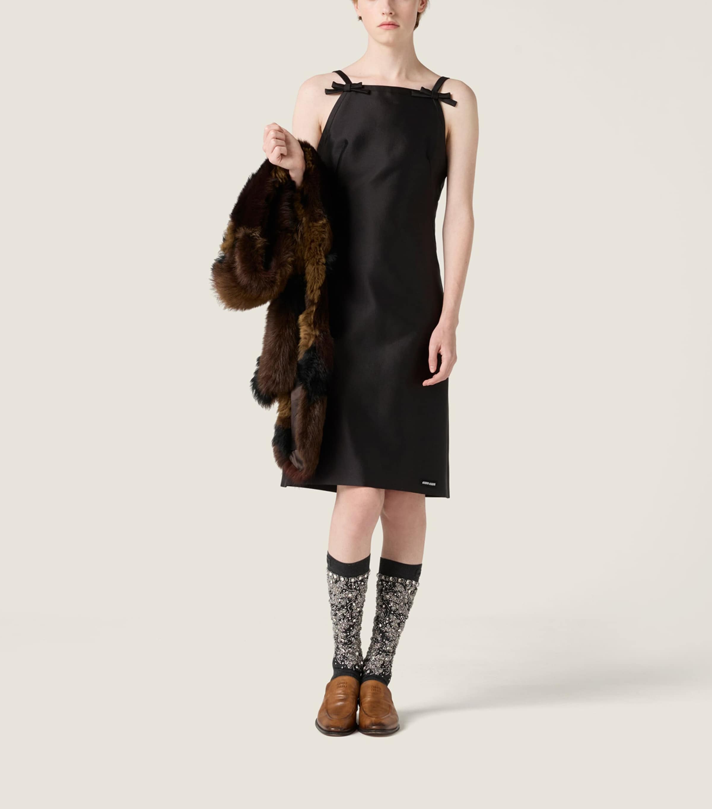 Miu Miu Womens Silk-Wool Bow Mini Dress Image 2