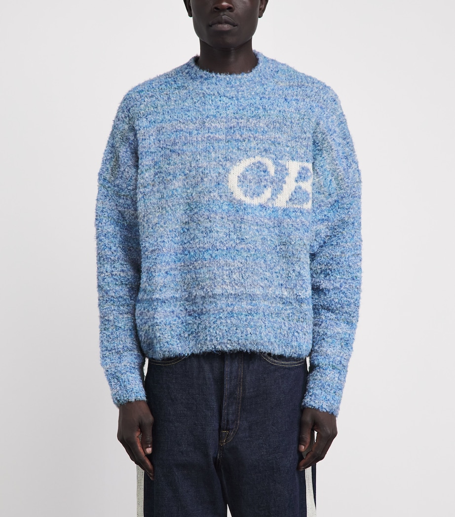 COLE BUXTON Mens Bouclé Logo Sweater Blue Image 4