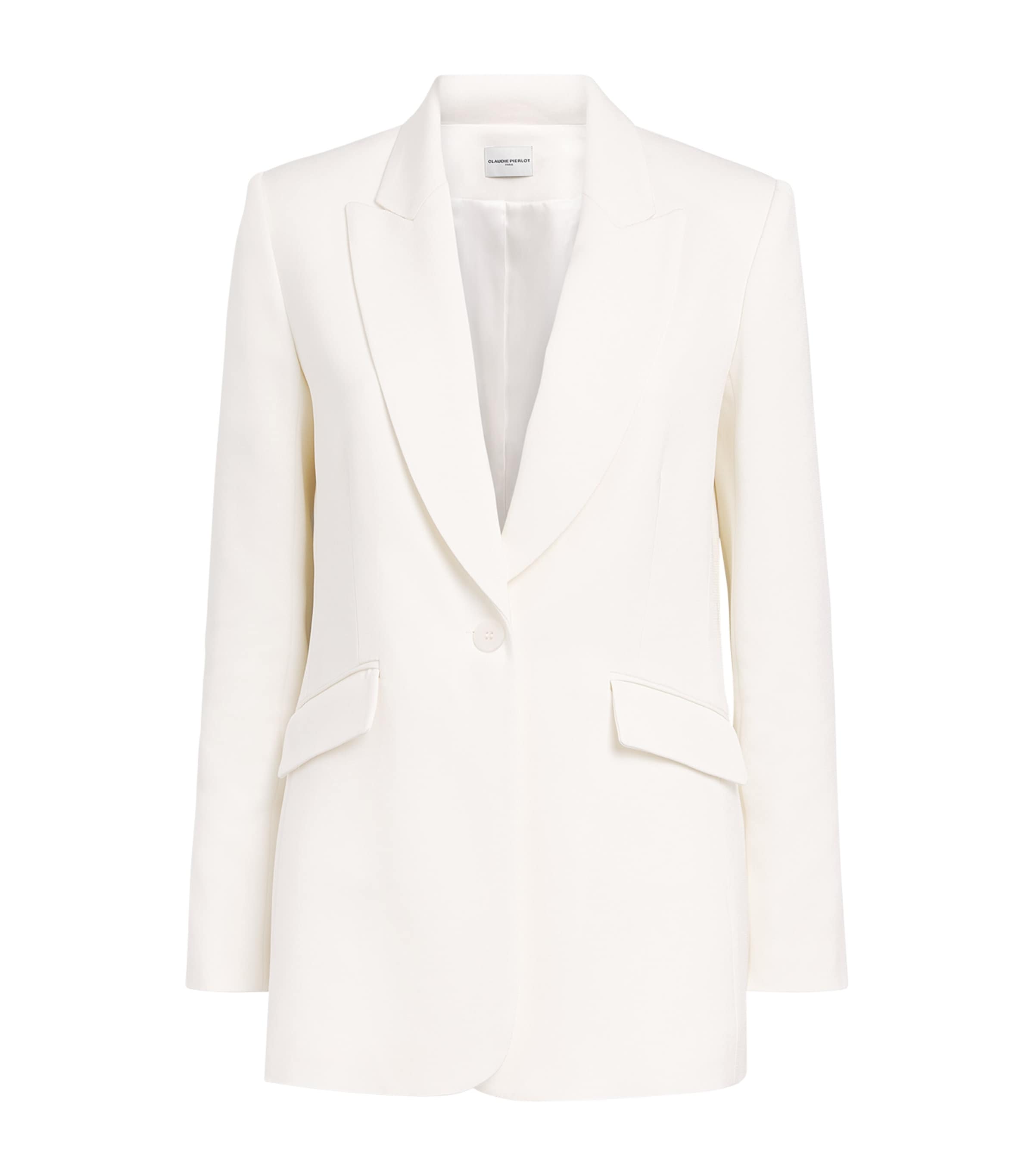 Claudie Pierlot Crepe De Chine-paneled Twill Blazer In Neutral