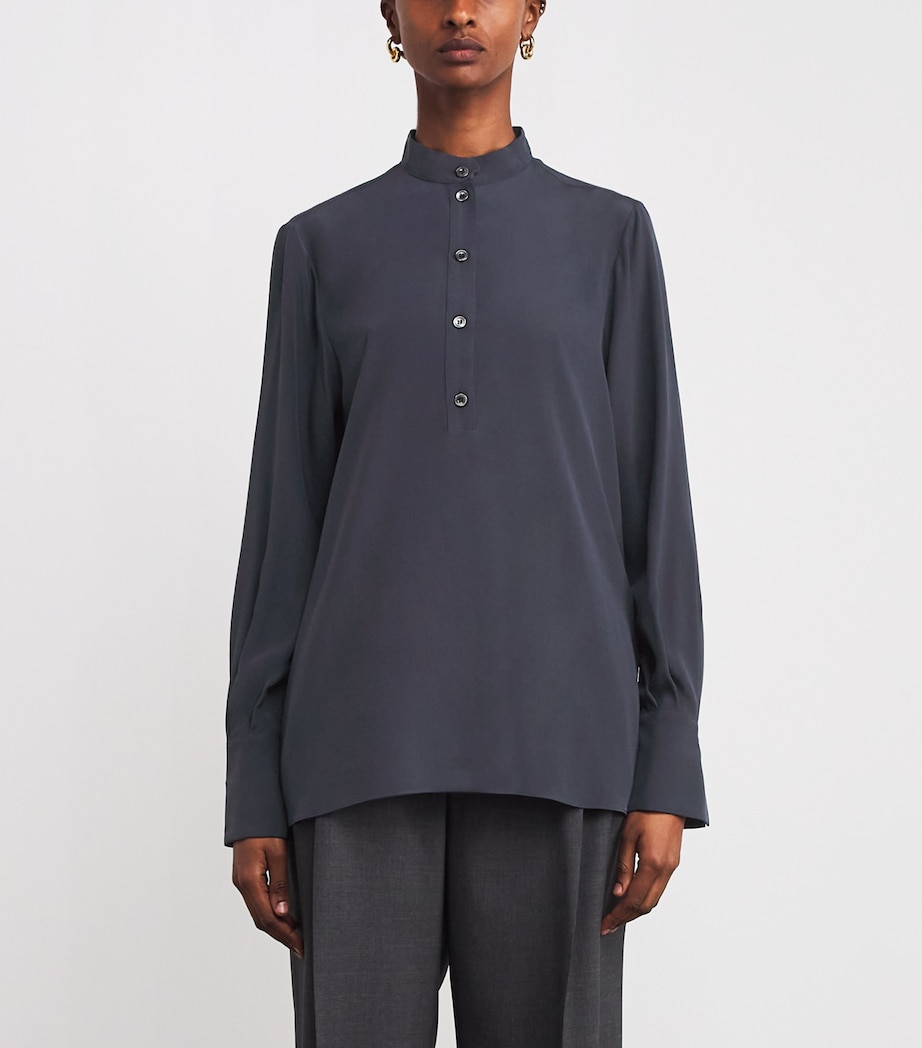 Eleventy Womens Silk Button-Up Tunic Shirt Carbone Image 3