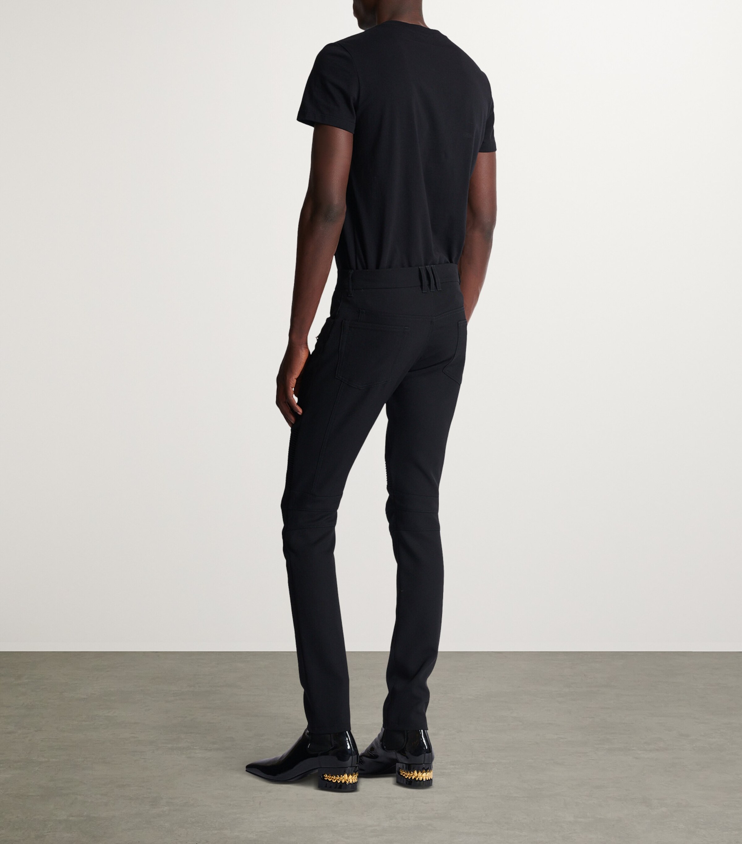 Balmain Mens Wool Slim Biker Trousers Noir Image 5