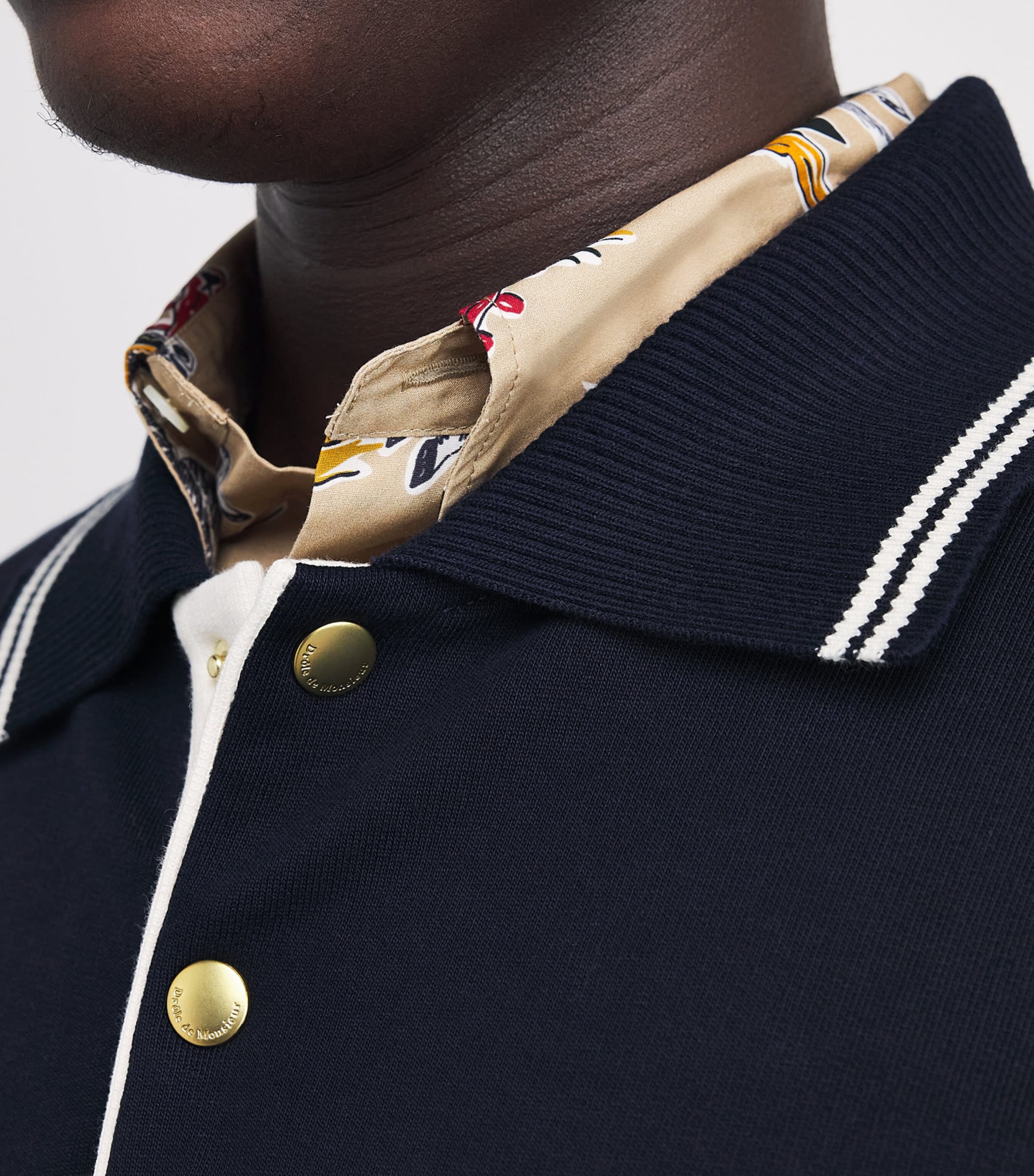 Cotton Pipe-Collar Polo Sweatshirt NAVY Image 6