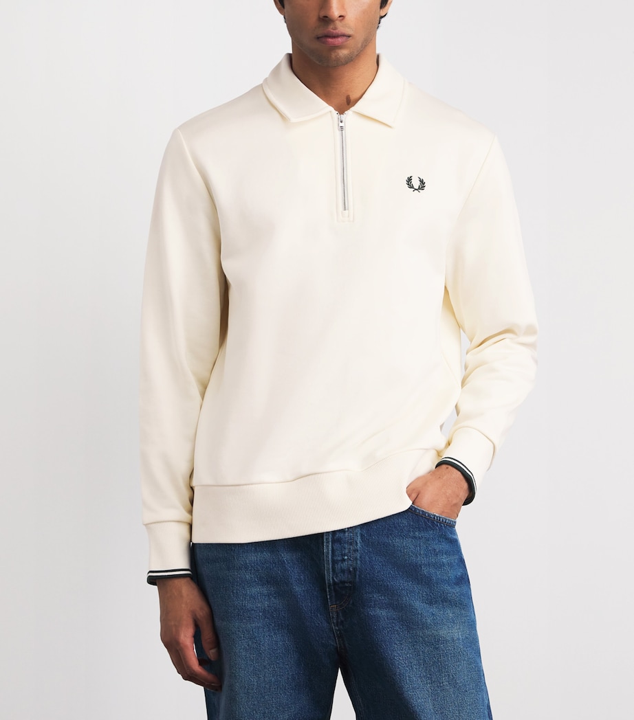 Fred Perry Mens Cotton Half-Zip Sweatshirt Ecru Image 4