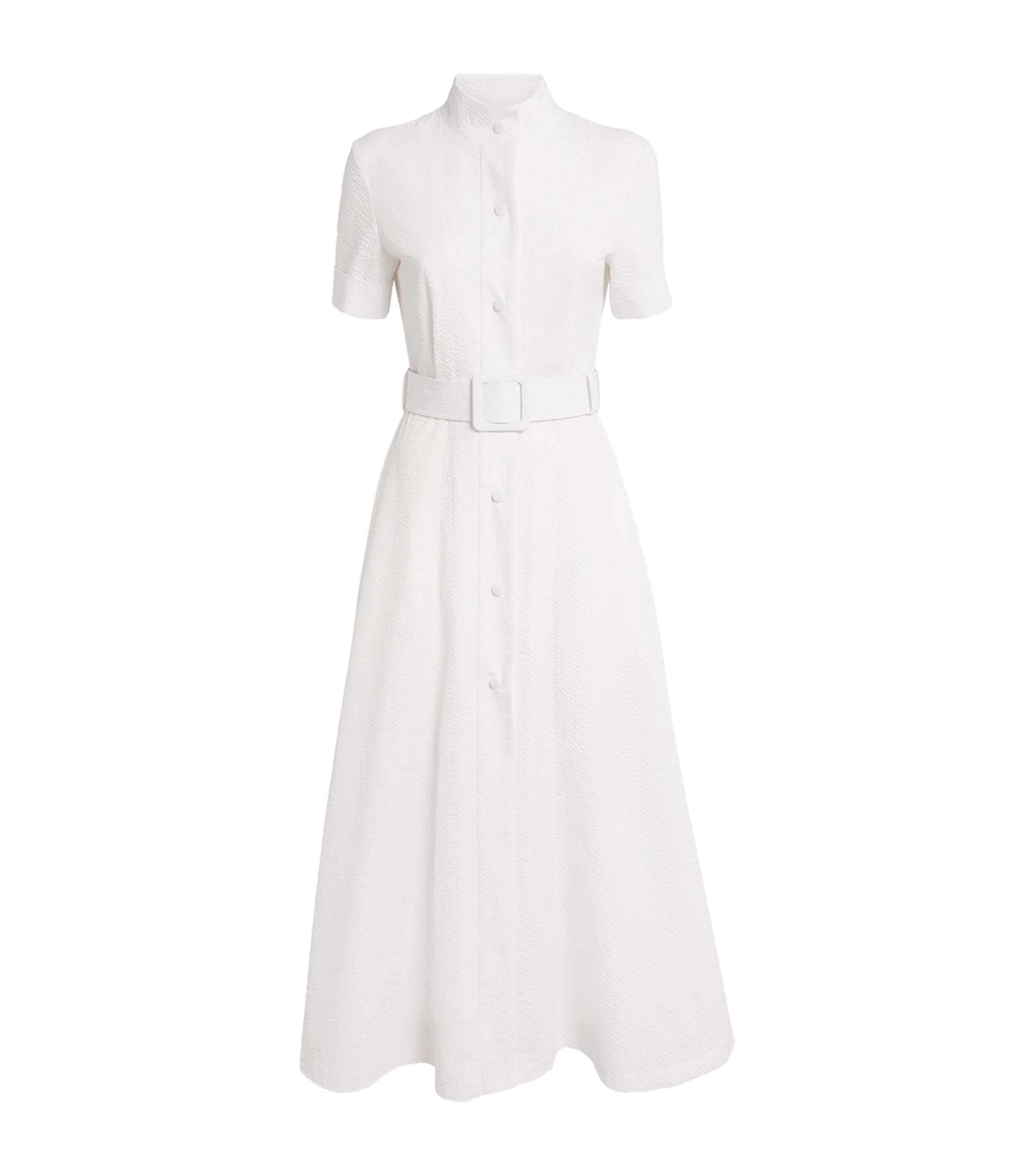 Seersucker Cotton Midi Dress WHITE Image 1