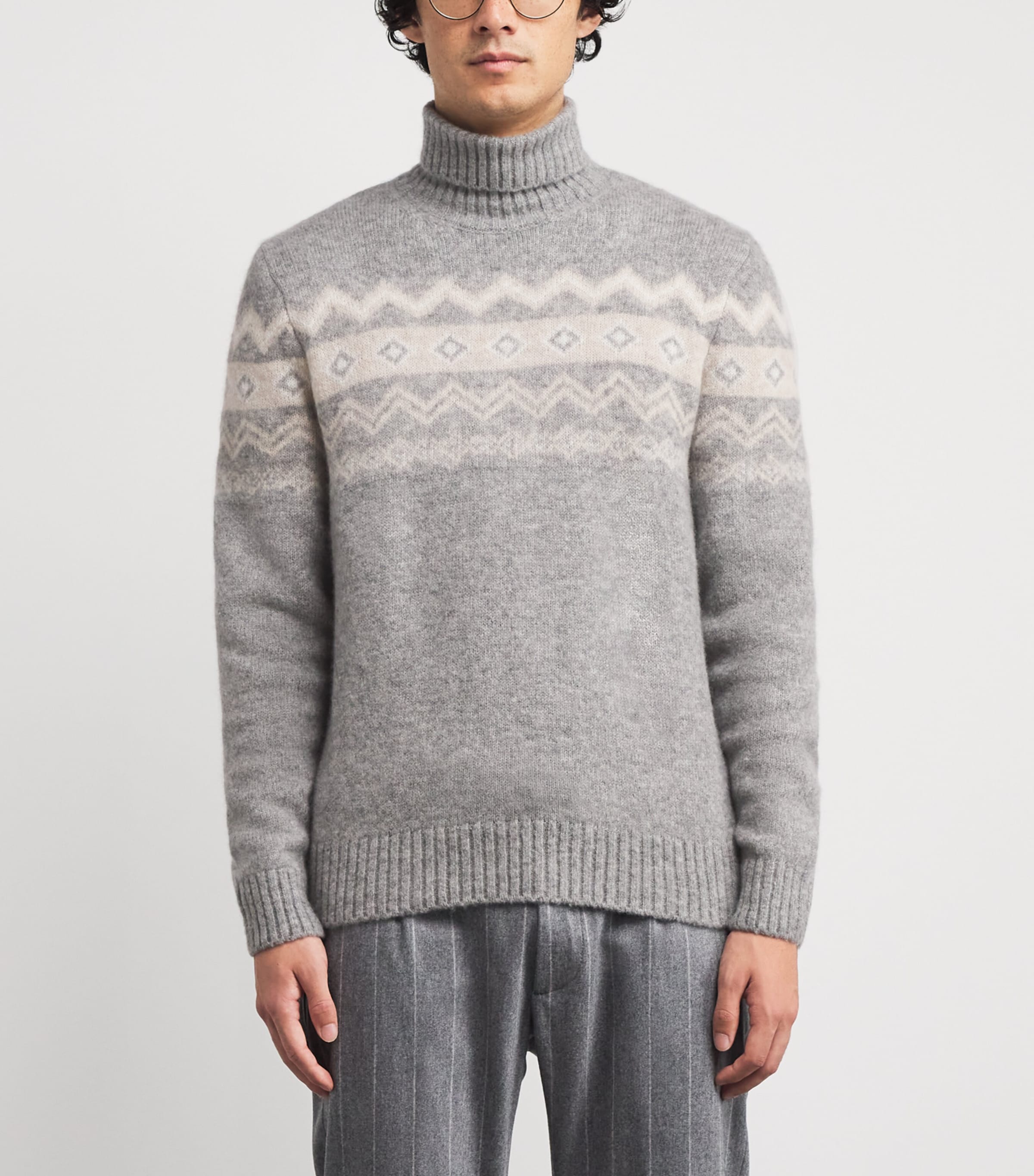 Cashmere-Blend Jacquard Sweater GRIGIO CHIARO, SABBI Image 3