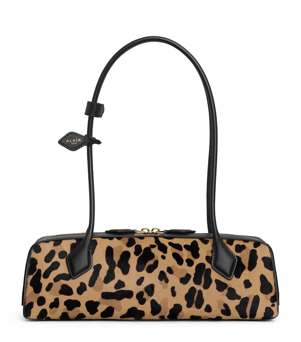 Medium Leather Leopard Print Teckel Shoulder Bag