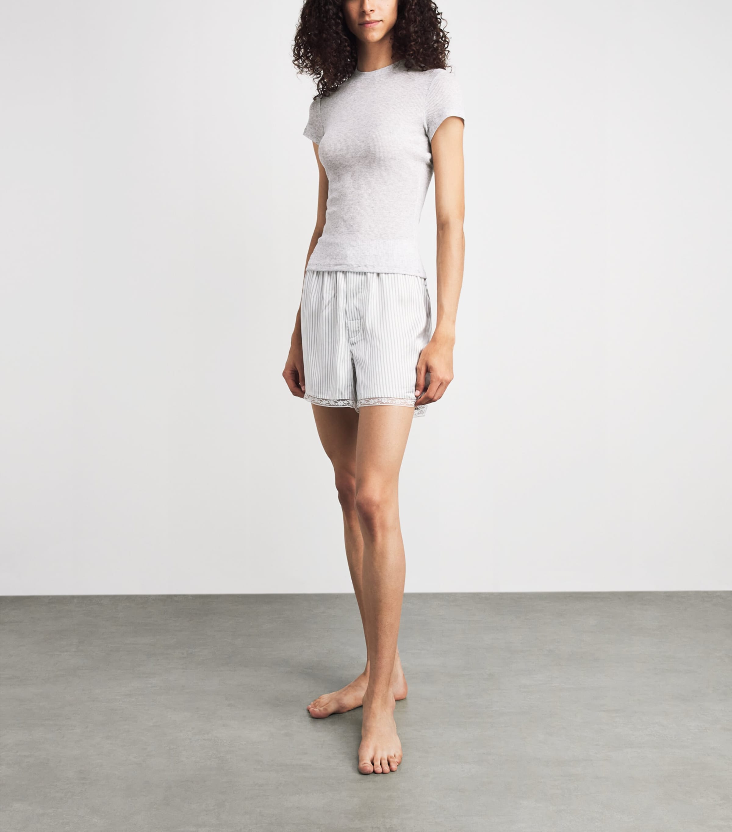 Skims Womens Semi-Sheer Ribbed T-Shirt Light Heather Grey Image 2