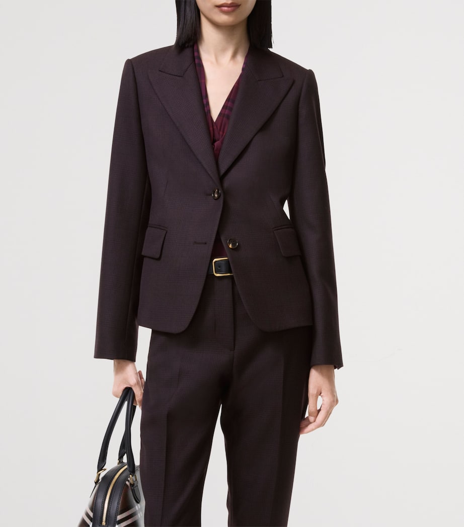 Burberry Womens Wool Check Blazer Dark Pelt Brown Chk Image 2